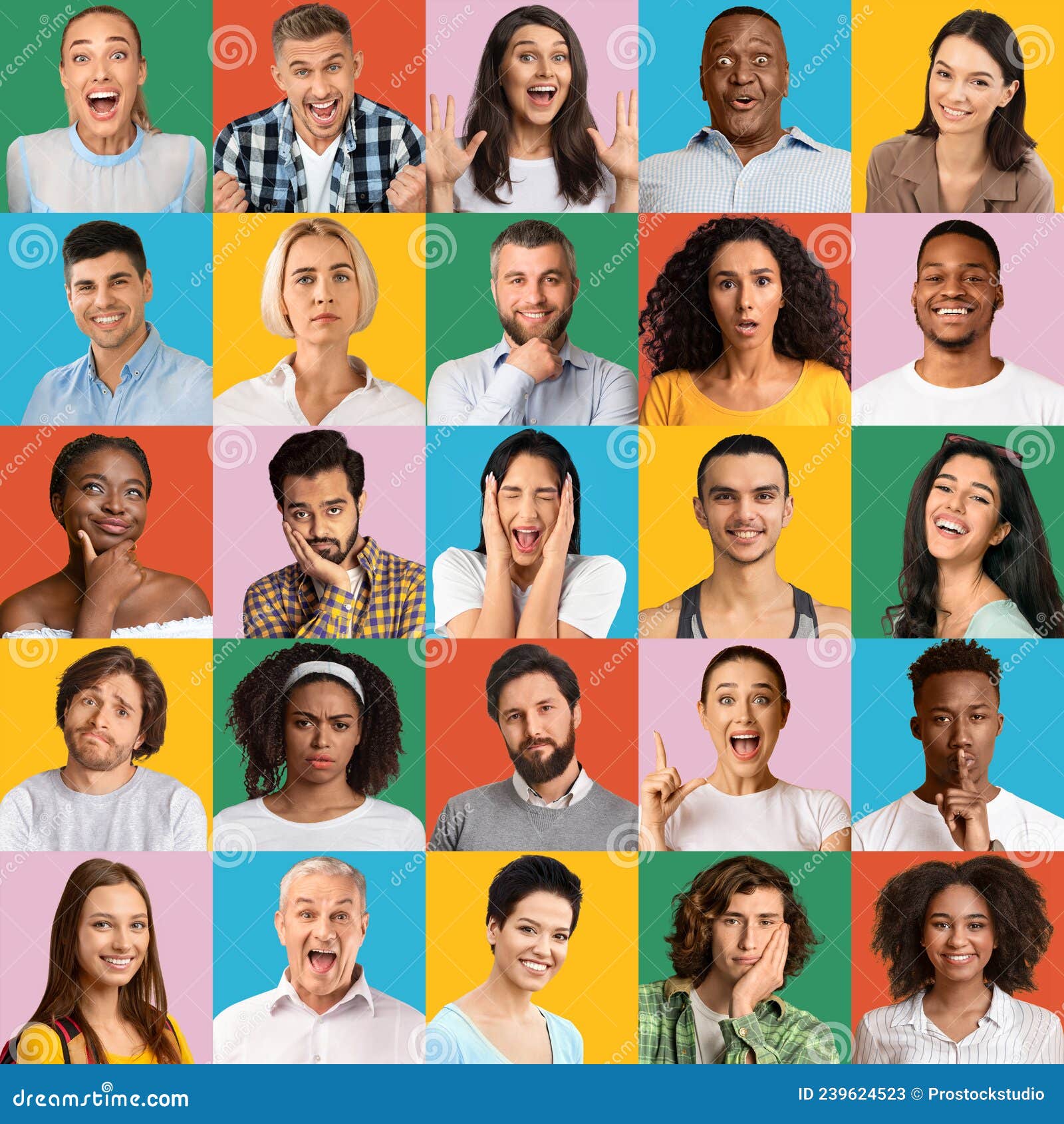 Collage De Personas Emocionales Multirraciales. Retratos Humanos Con  Diversas Expresiones Faciales En Coloridos Fondos De Estudio Imagen de  archivo - Imagen de agujereado, hembra: 239624523
