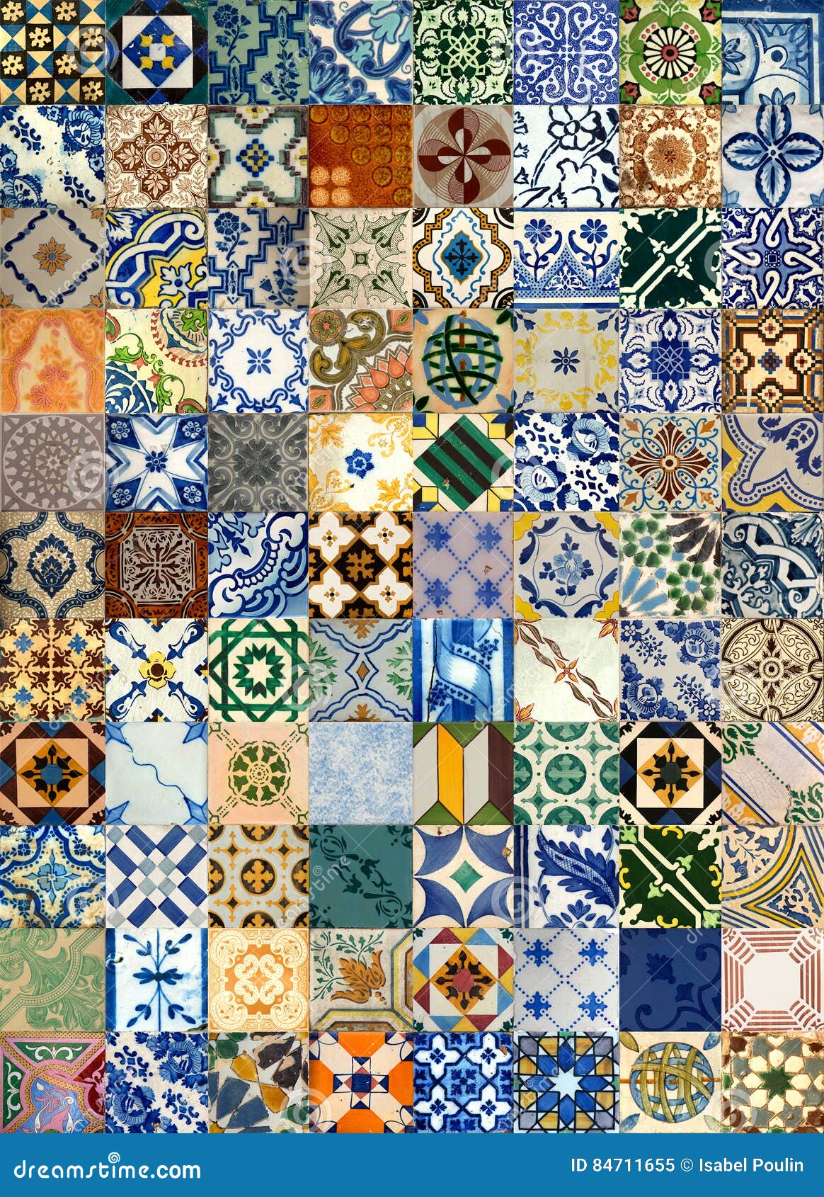 Collage delle piastrelle di ceramica dal Portogallo. Modello variopinto delle piastrelle di ceramica da Lisbona, Portogallo