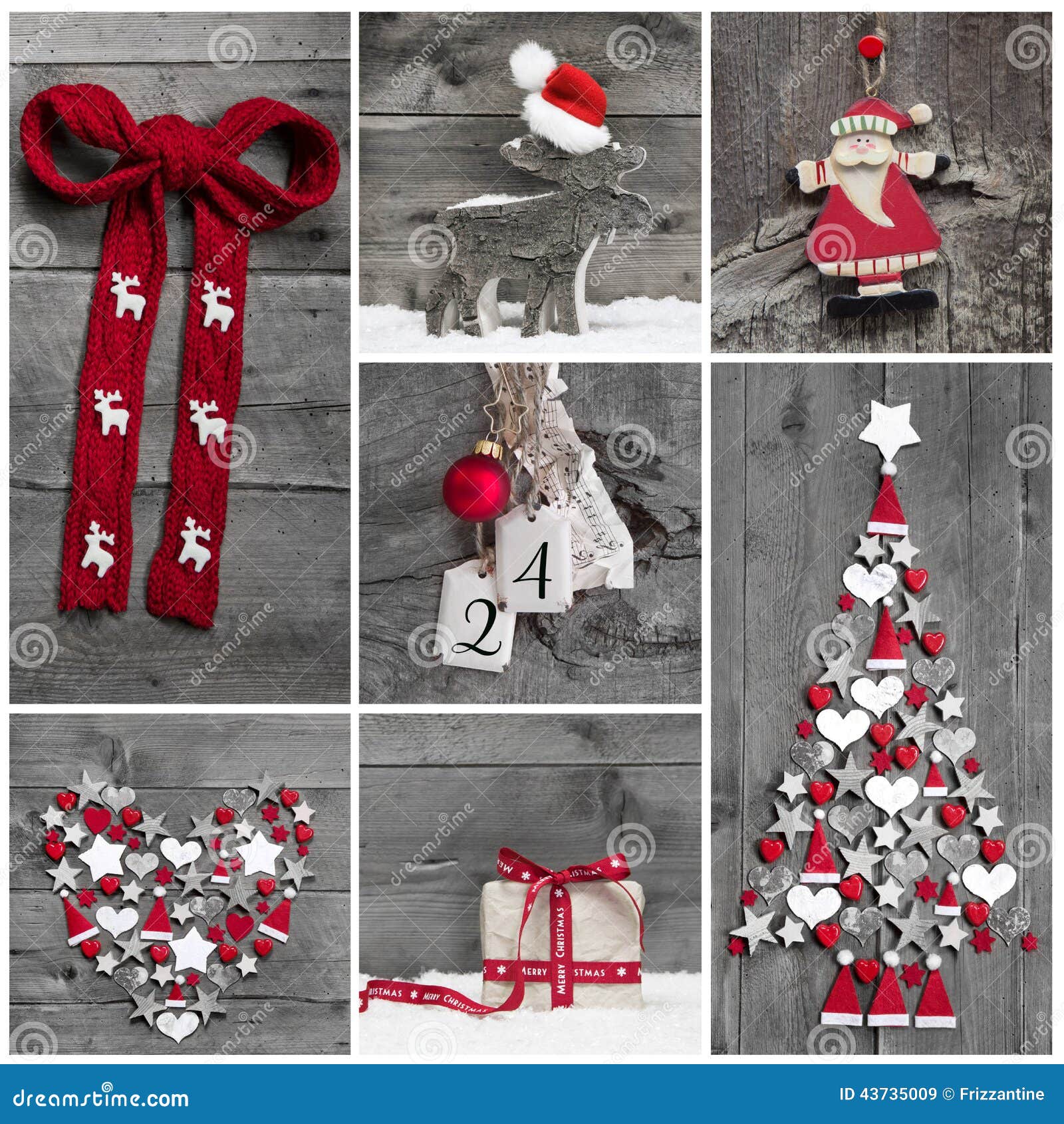 Collage Of Different Red White And Grey  Christmas  