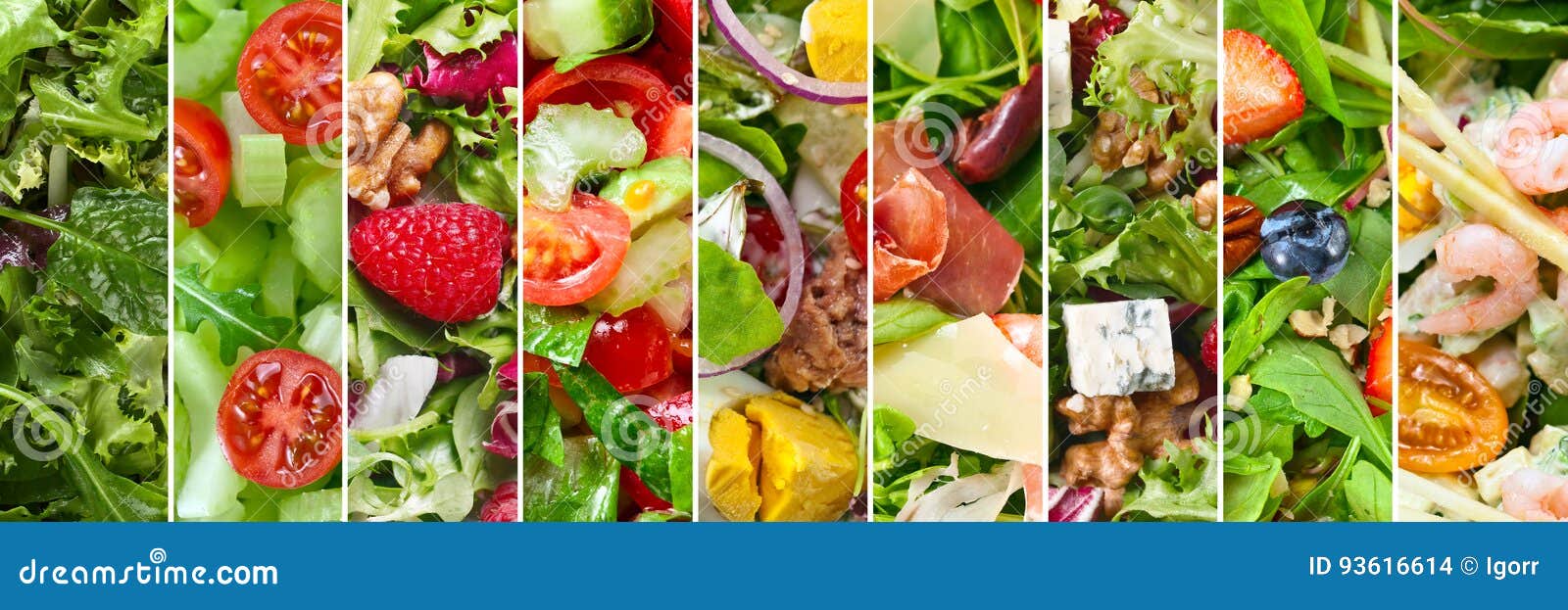 collage of different salads.