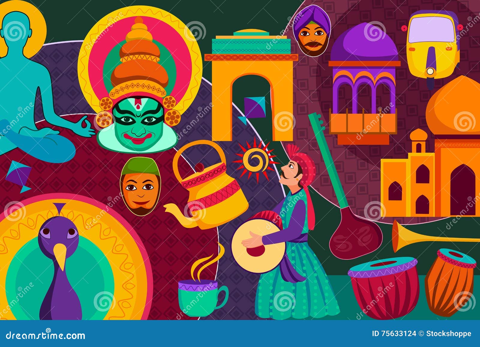 Collage Displaying Rich Cultural Heritage Of India Vector Illustration