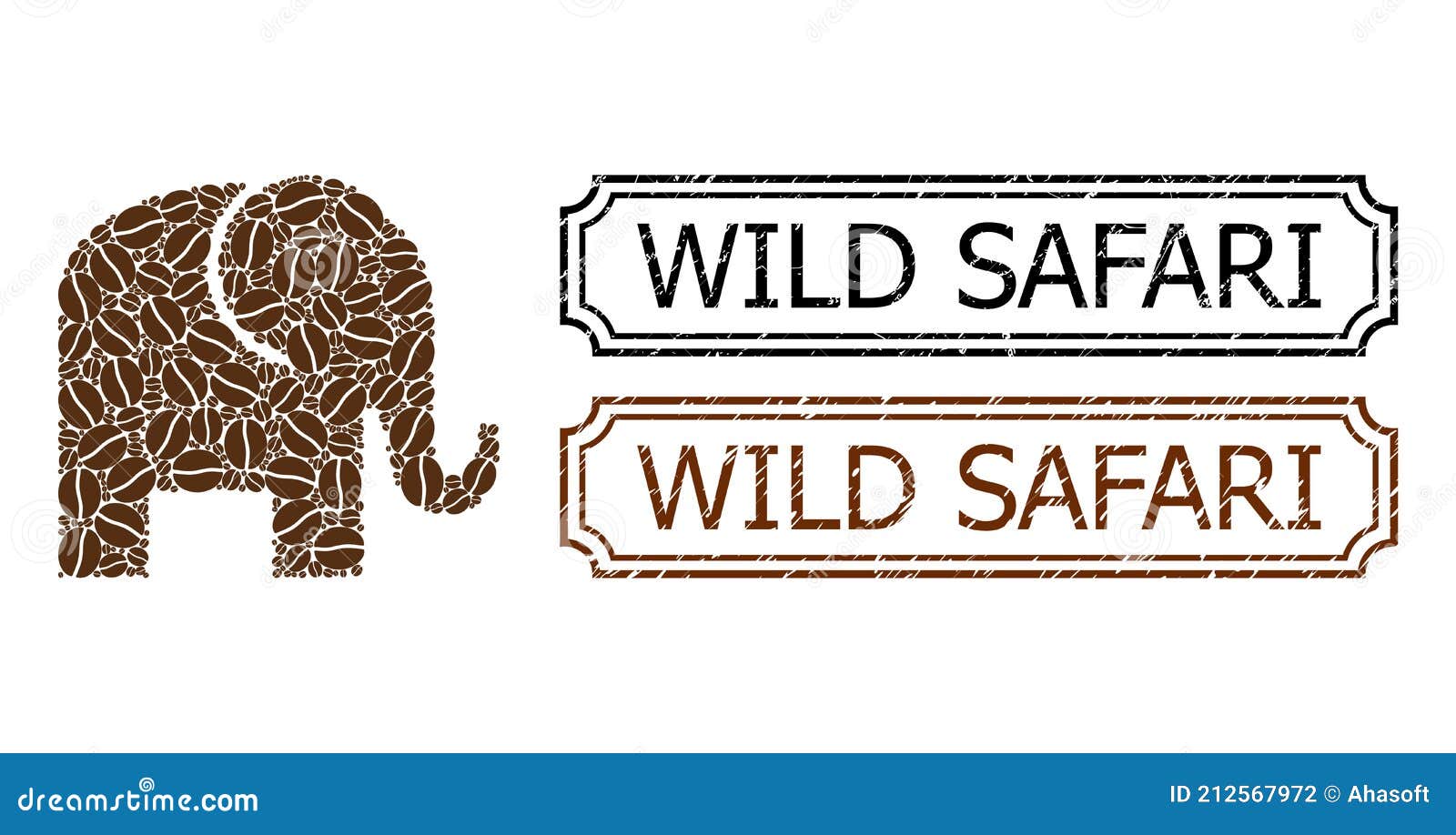 Wild Safari Scratched Rubber Stamps with Notches and Elephant Collage of  Coffee Grain Stock Vector - Illustration of rough, coffee: 212567972