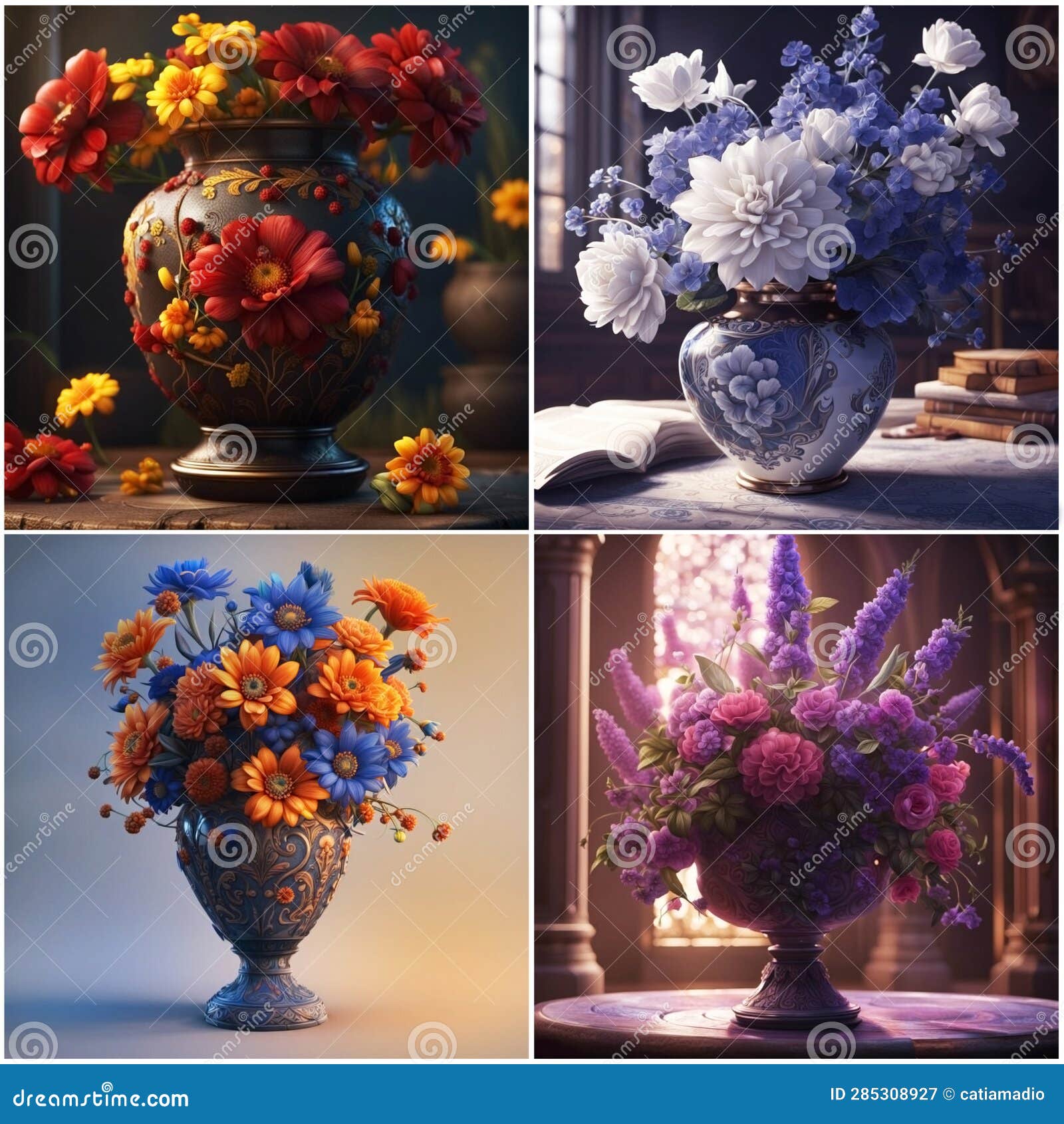 Collage of Flowers in Vase Ai Generated Stock Illustration