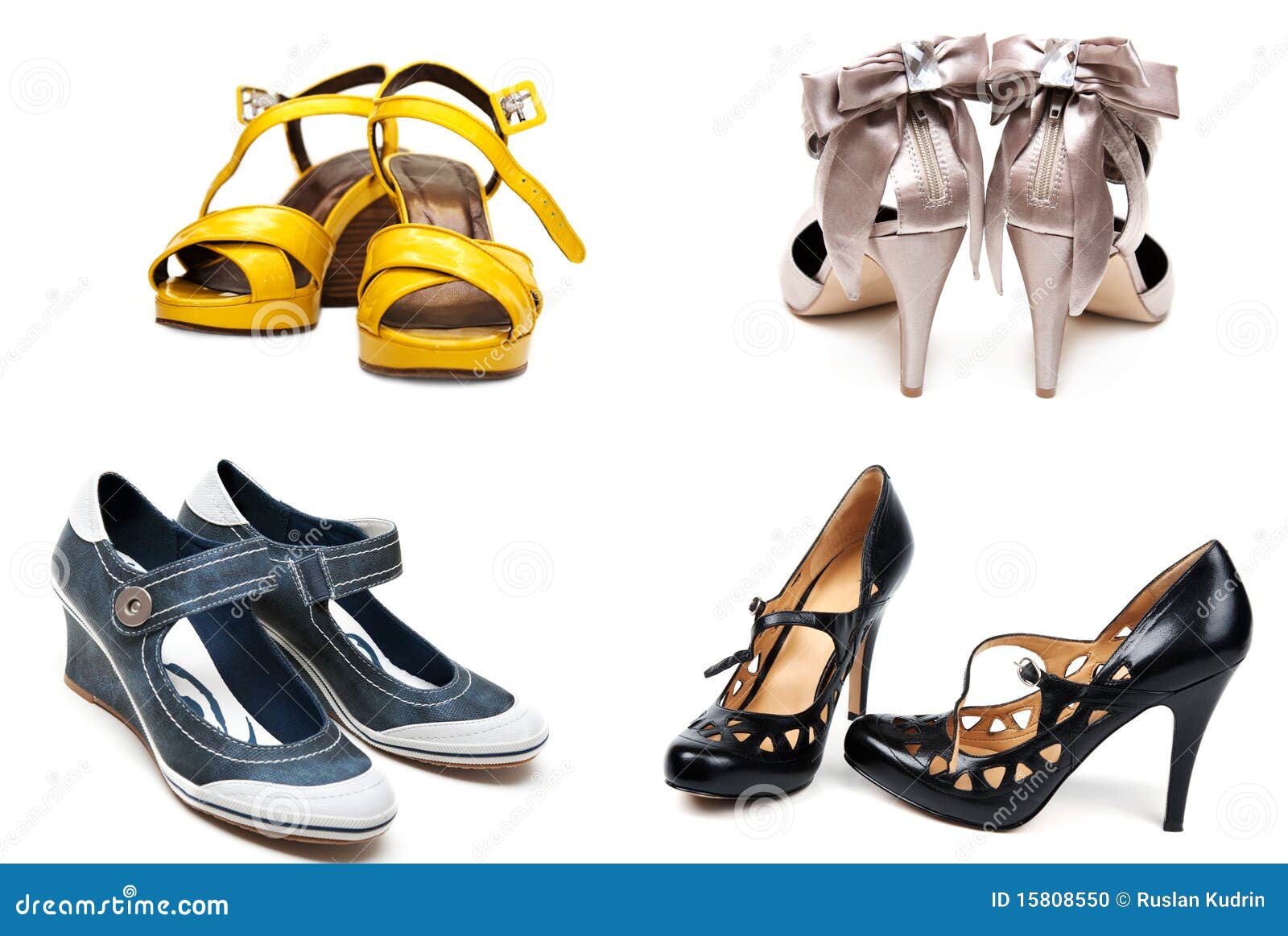 Collage from Four Pairs Feminine Loafers Stock Photo Image of heel