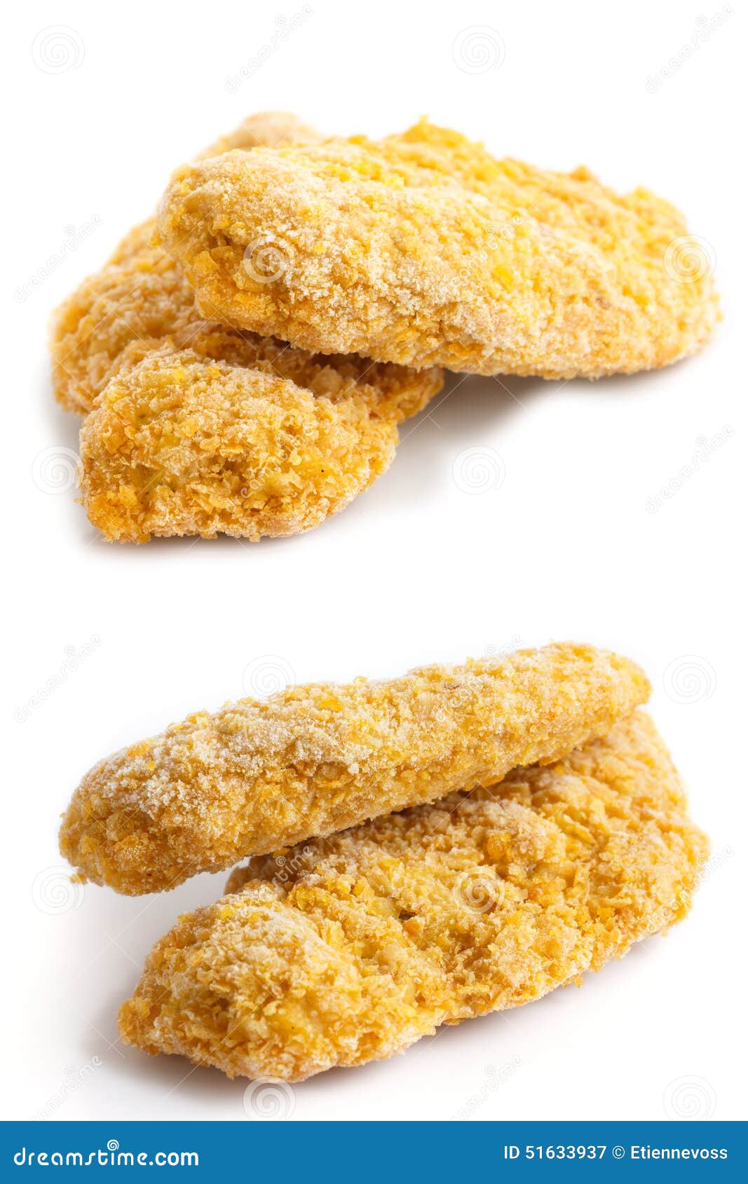 Collage of Frozen Bread Crumbed Chicken Strips. Stock Image Image of
