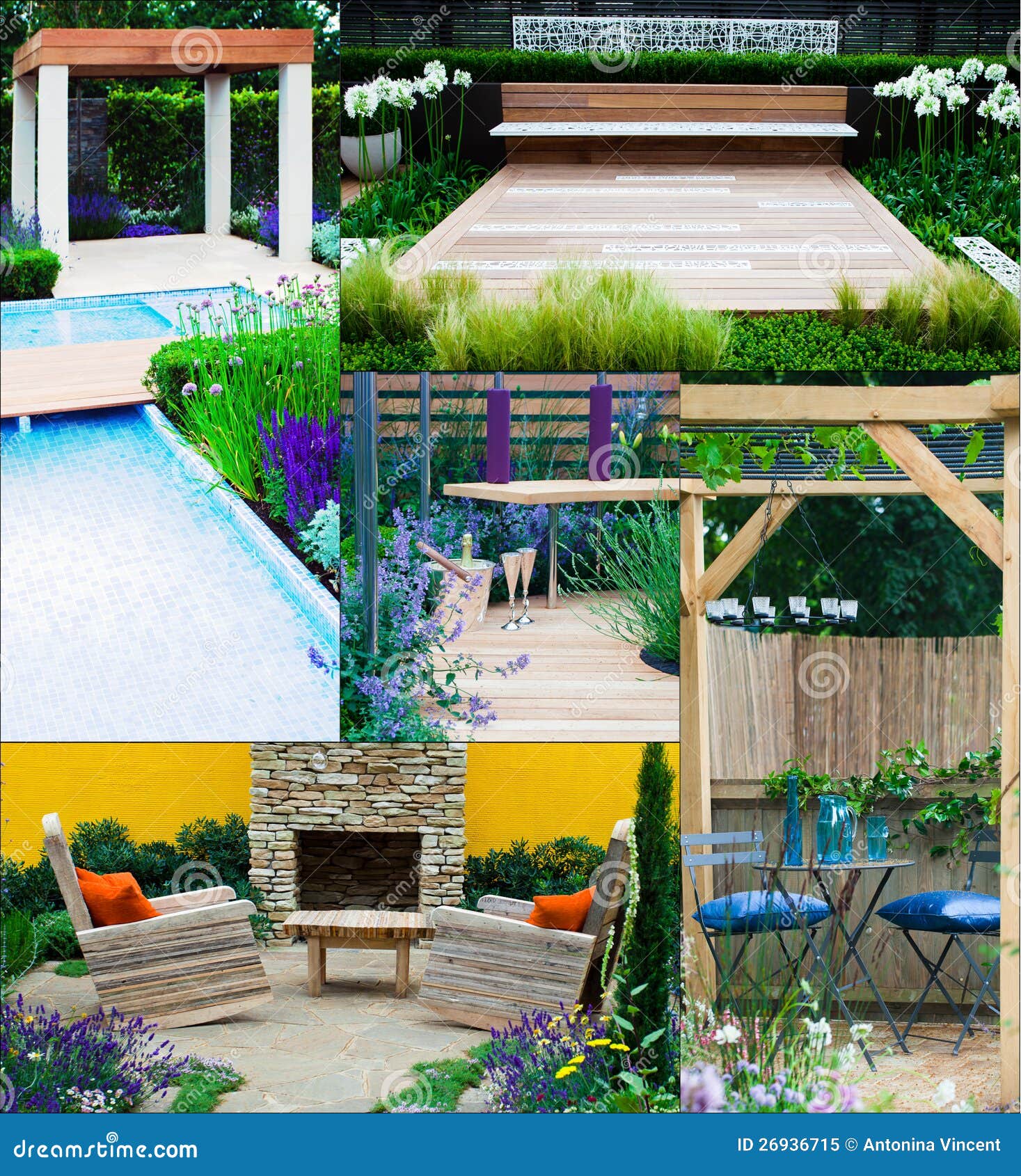 Collage of Garden Landscapes Stock Image - Image of glasses, champagne