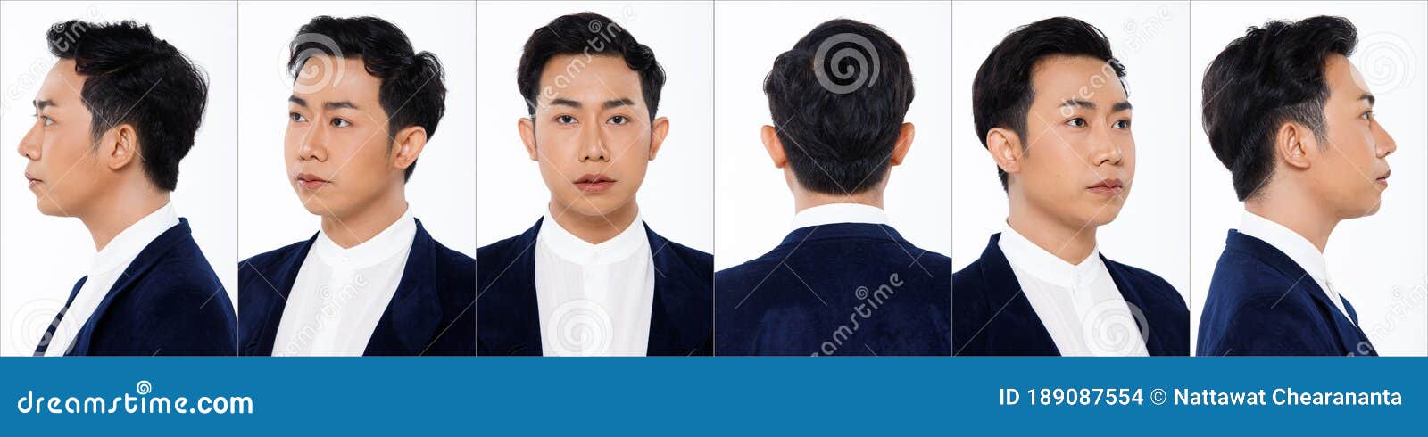 Asian Man 20s Blue Suit Difference Poses White Background Isolated Stock  Photo - Image of hair, concept: 189087554