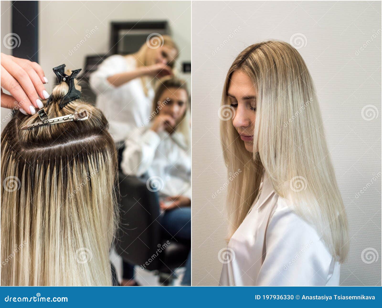 Collage of Hair Extensions before and after. Hair Extension Process and  Blonde Woman with Hair Extensions Stock Photo - Image of result, concept:  197936330