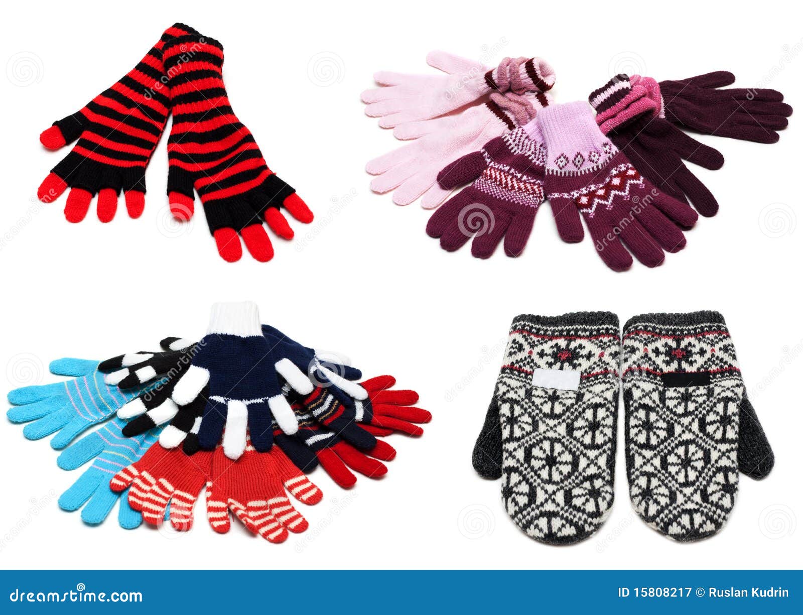 Collage from Knitted Mittens and Gloves Stock Image Image of color