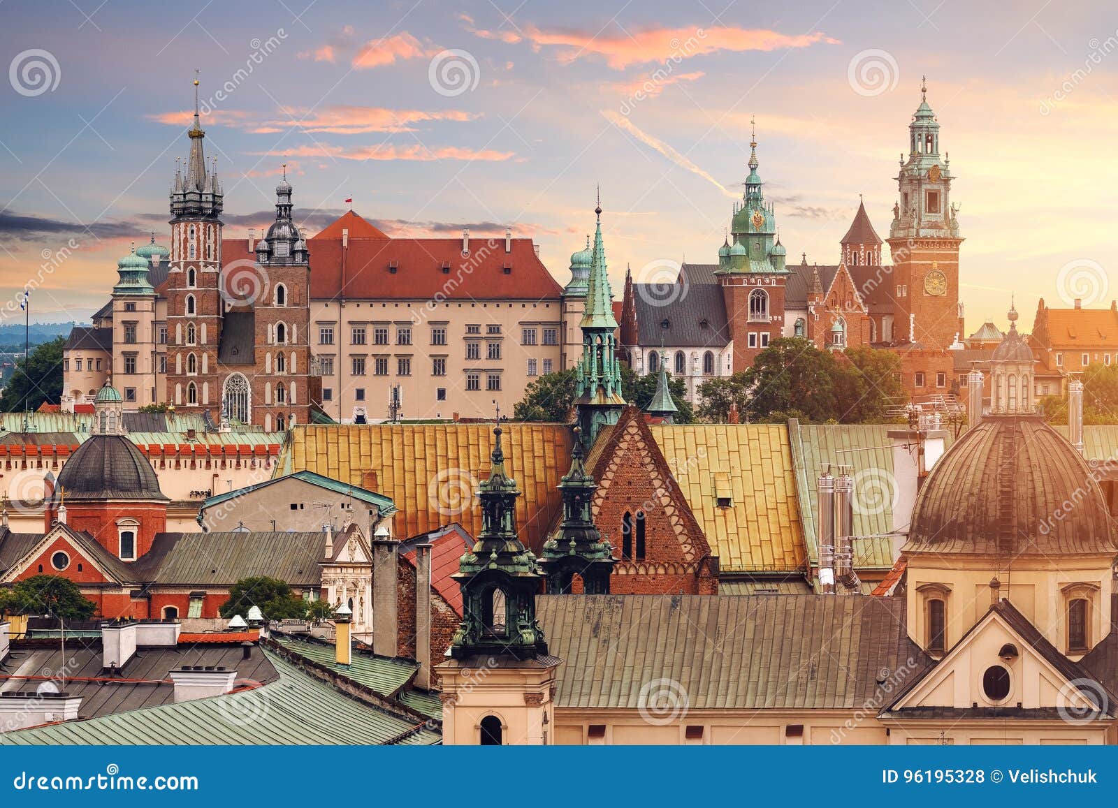 collage of krakow landmarks in the evening