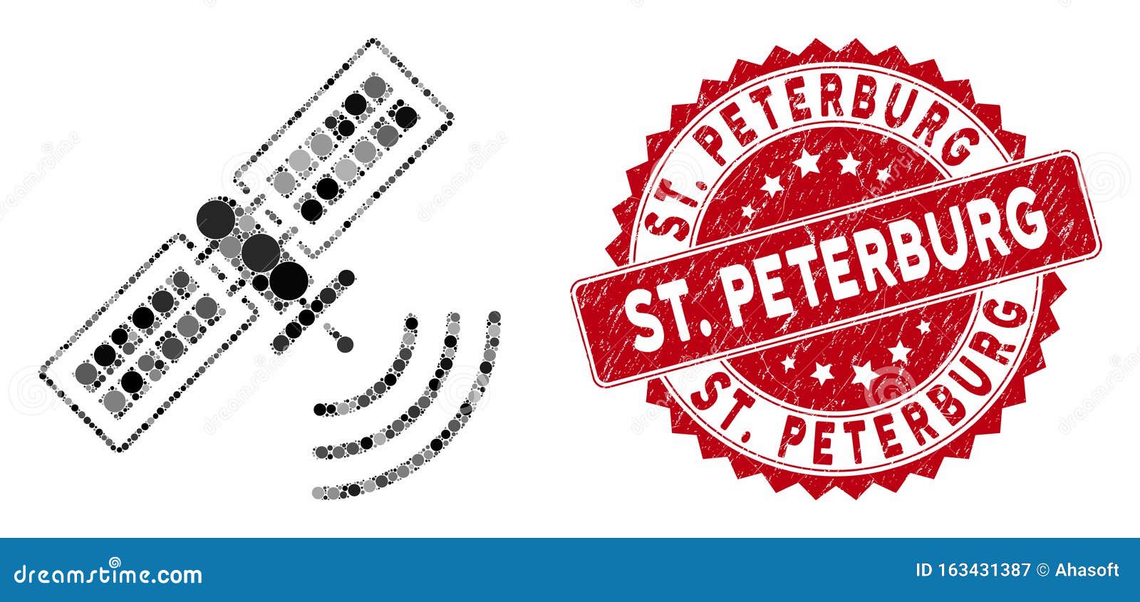 collage navigation satellite with grunge st. peterburg seal