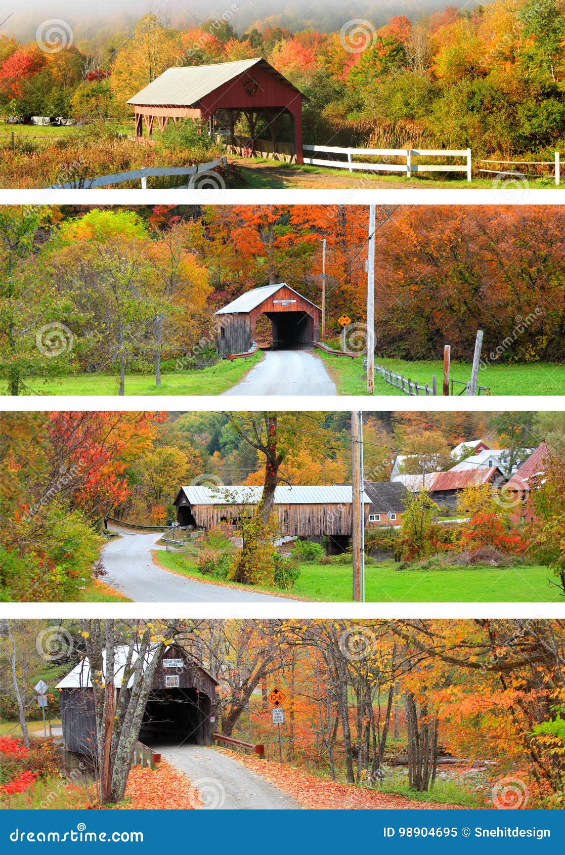 collage of new england covered bridges