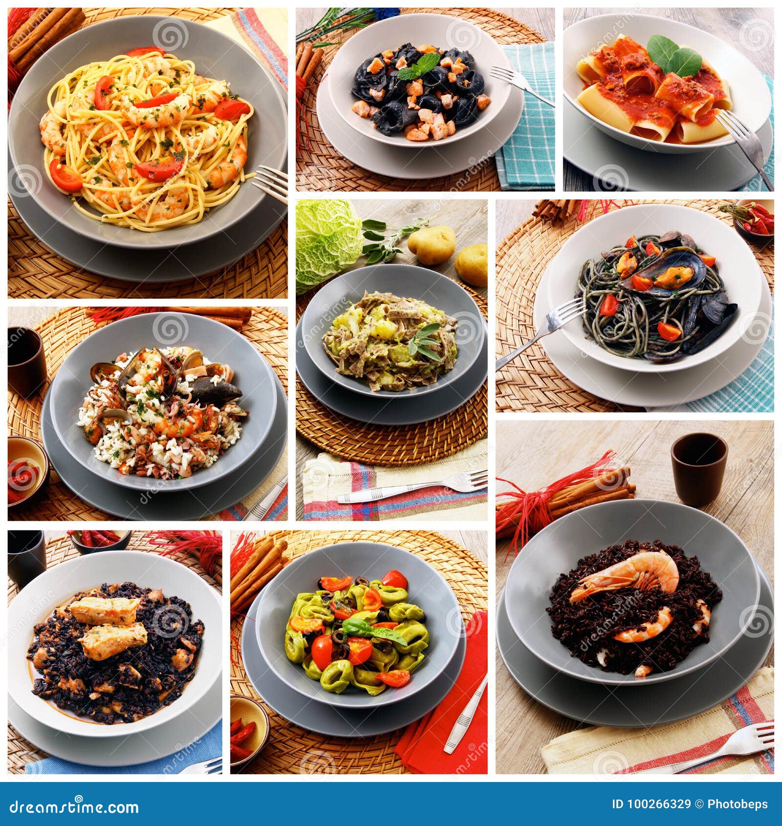 Original Italian Pasta Collage Stock Image - Image of background