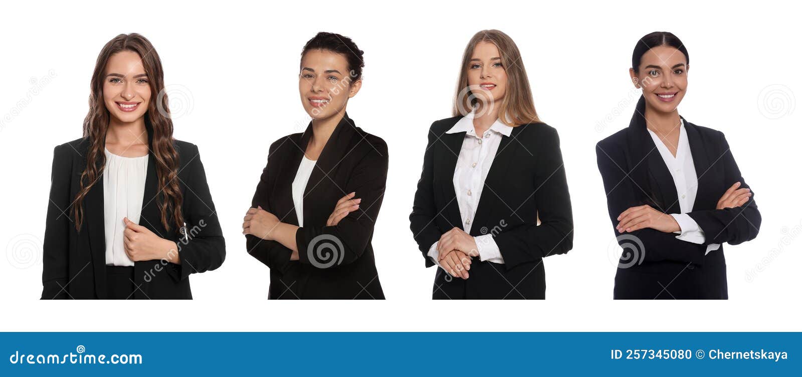 Collage with Photos of Hostess in Uniform on White Background. Banner