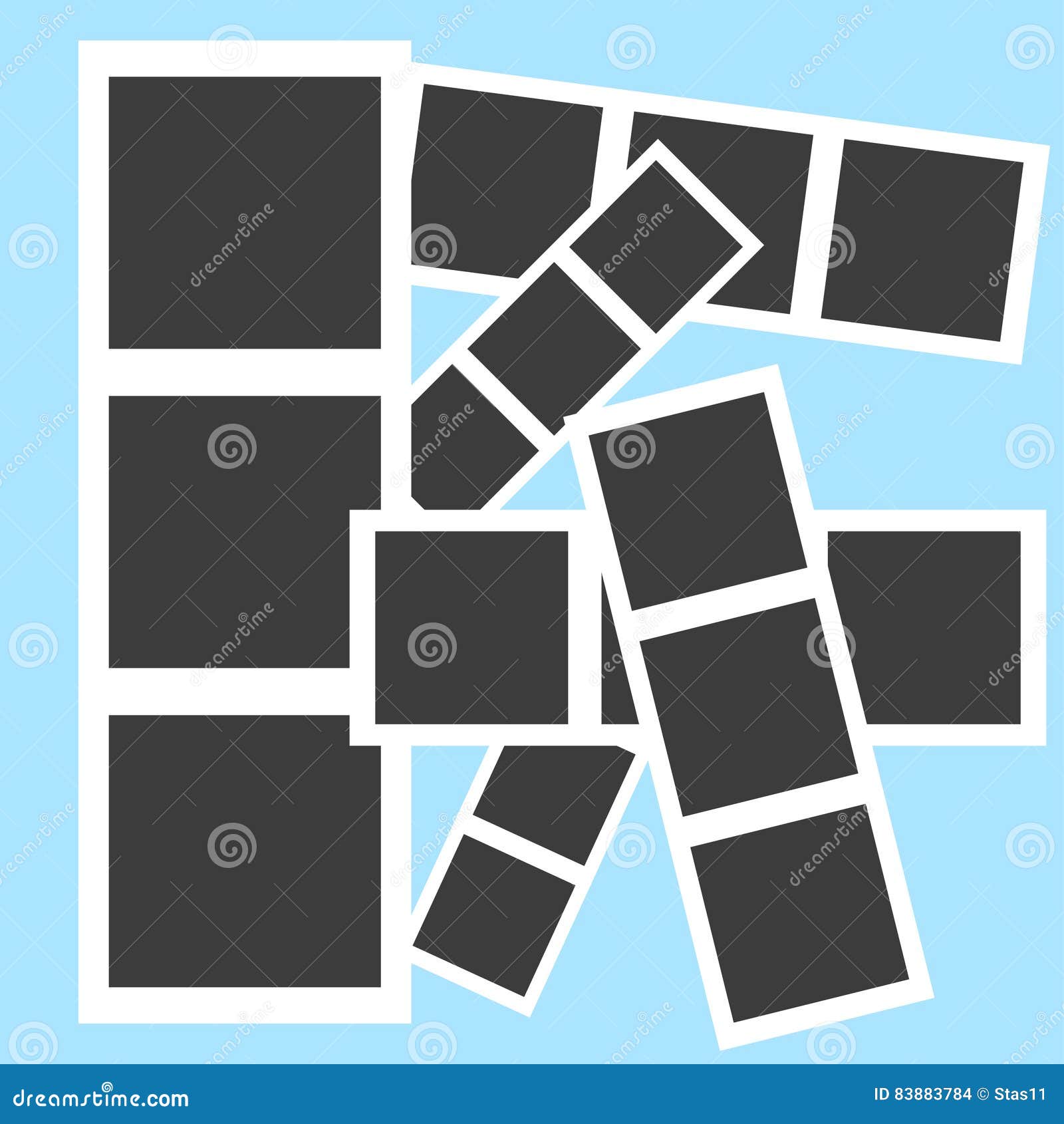 Collage Picture Frames on the Blue Background Stock Vector