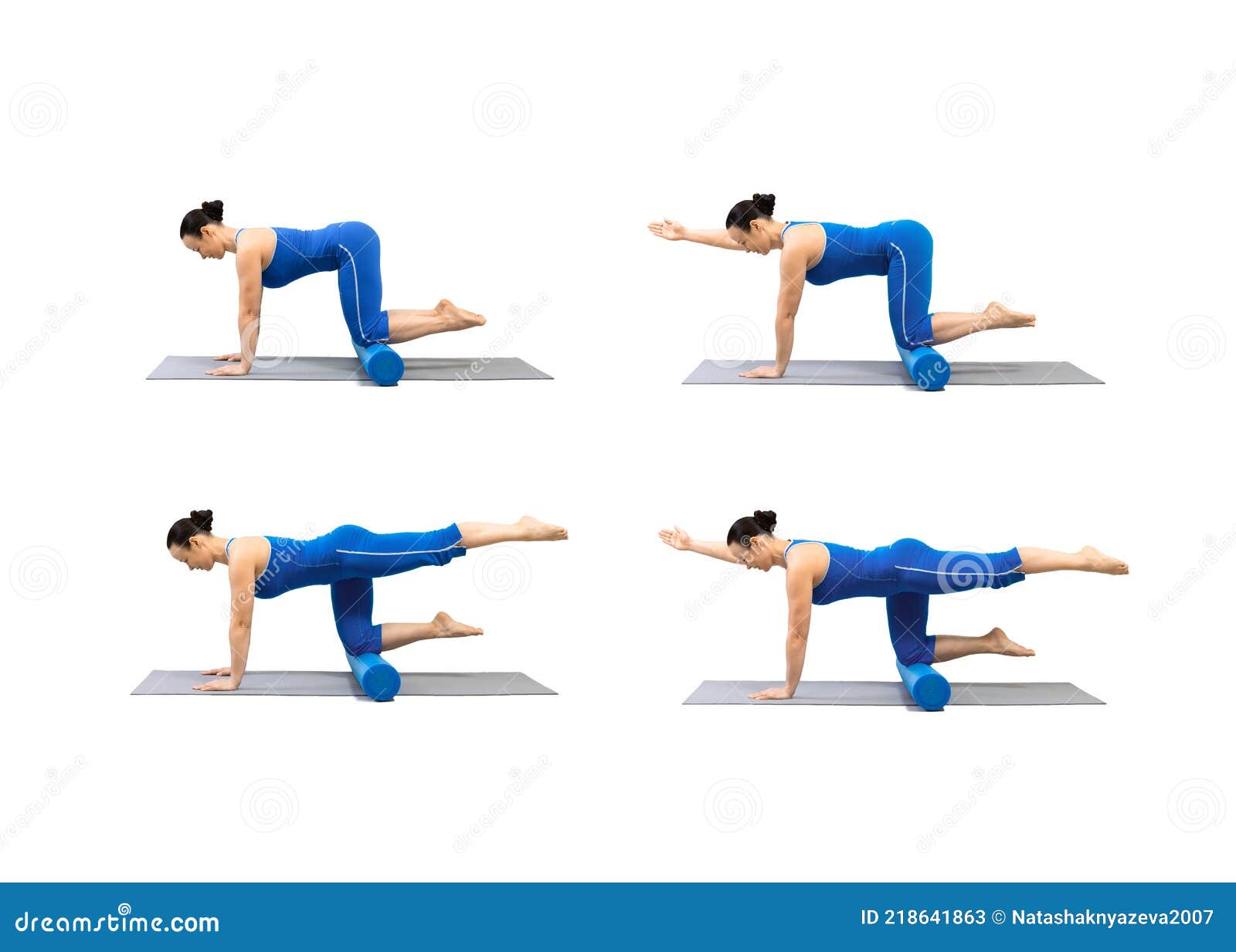 Collage of Pilates Drill with Foam Roller. Adult Athletic Caucasian Woman  Practice Bird Dog Exercise, 4 Body Positions Stock Image - Image of  promotion, fitness: 218641863