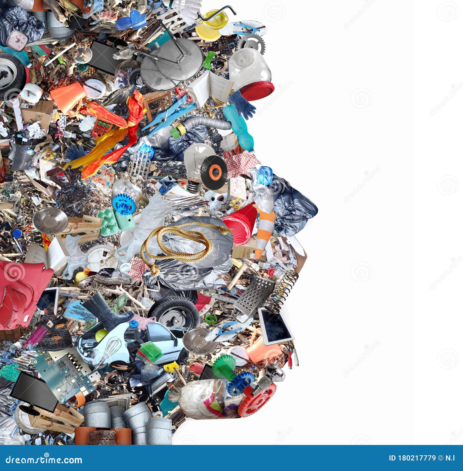 Collage Of Pollution And Garbage Objects, Making An Human Profile ...