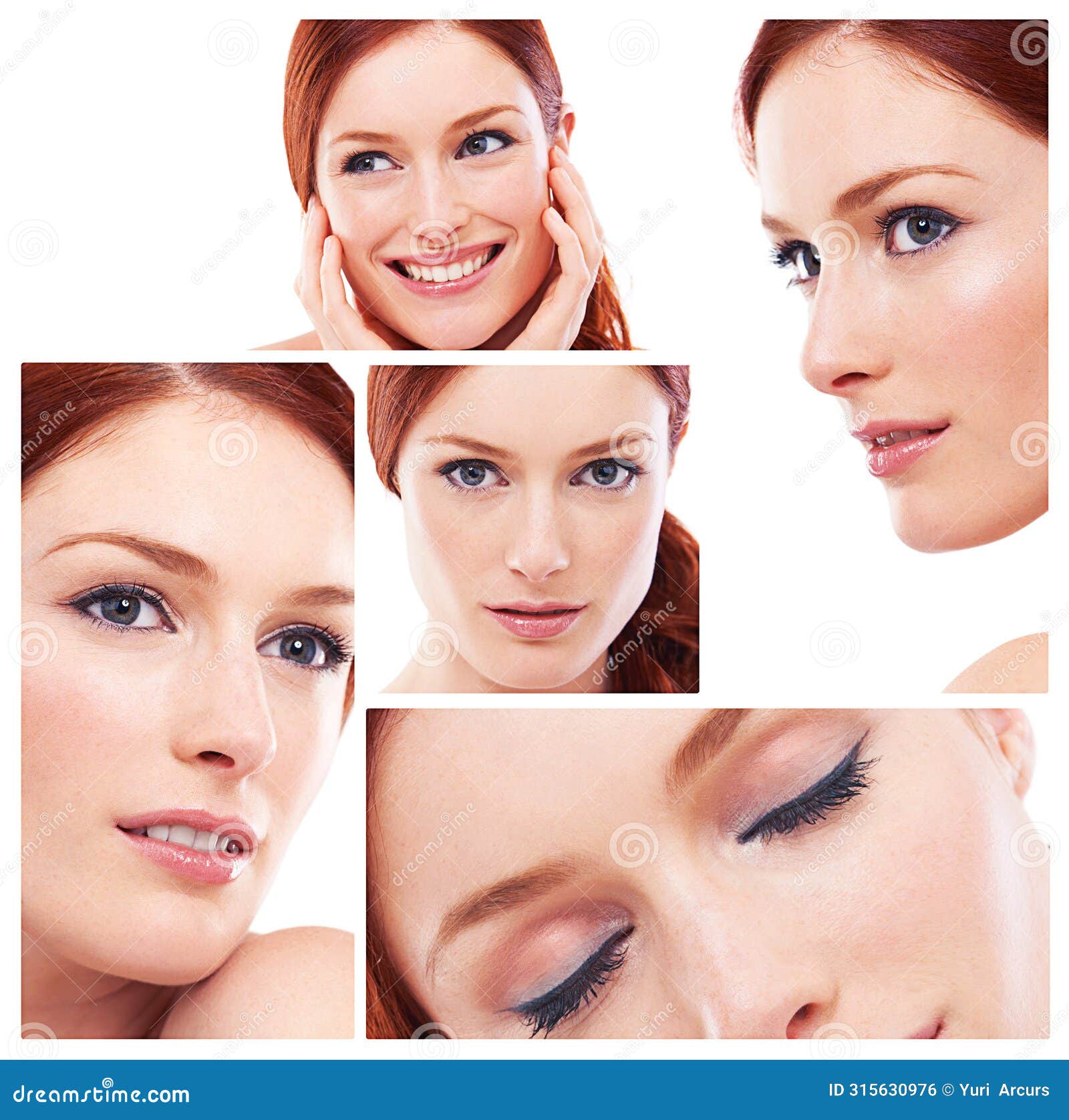 collage, portrait or woman in makeup, beauty or idea of luxury, facial or health on white background. montage, mascara