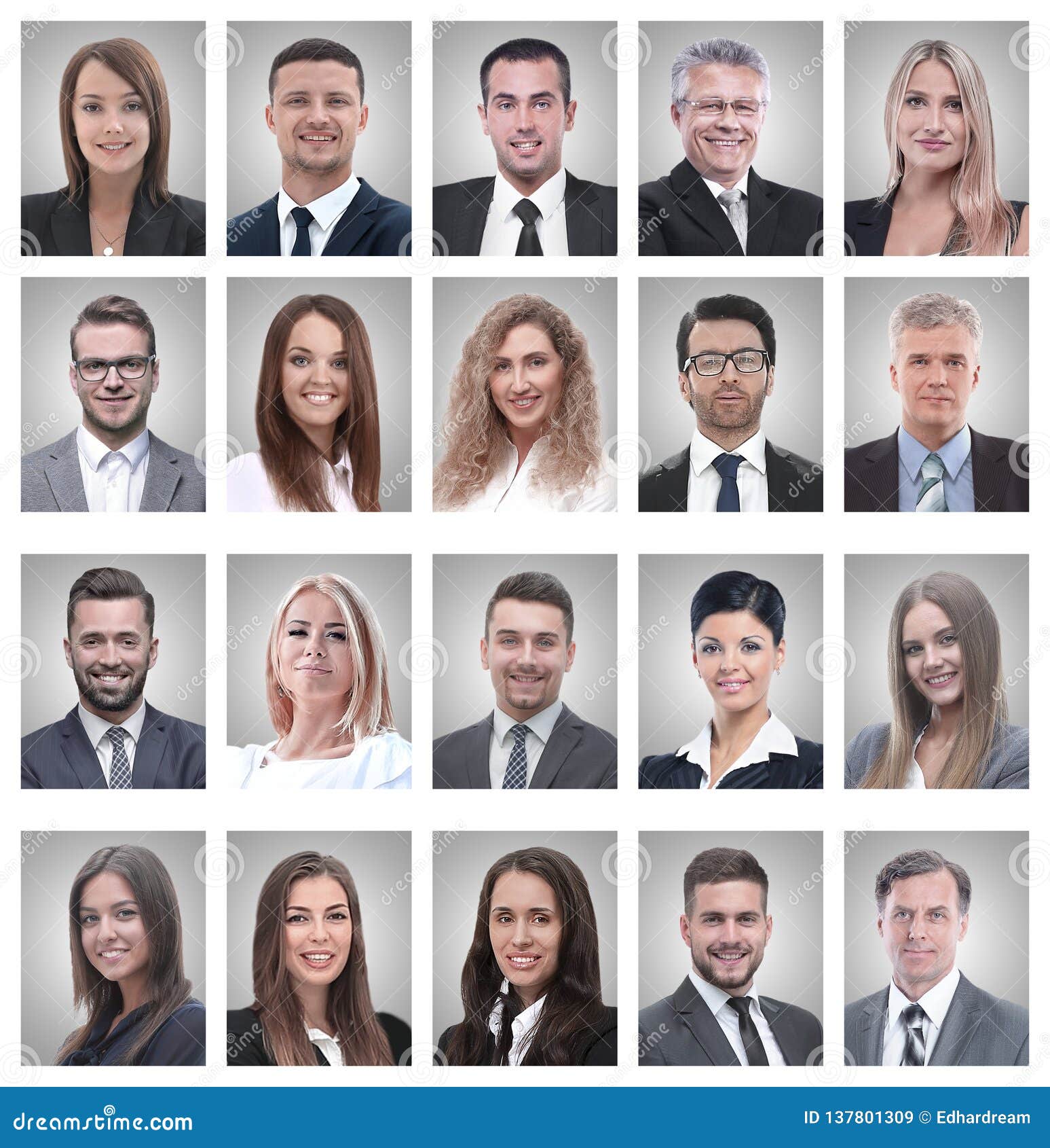 collage of portraits of young businessmen and businesswoman