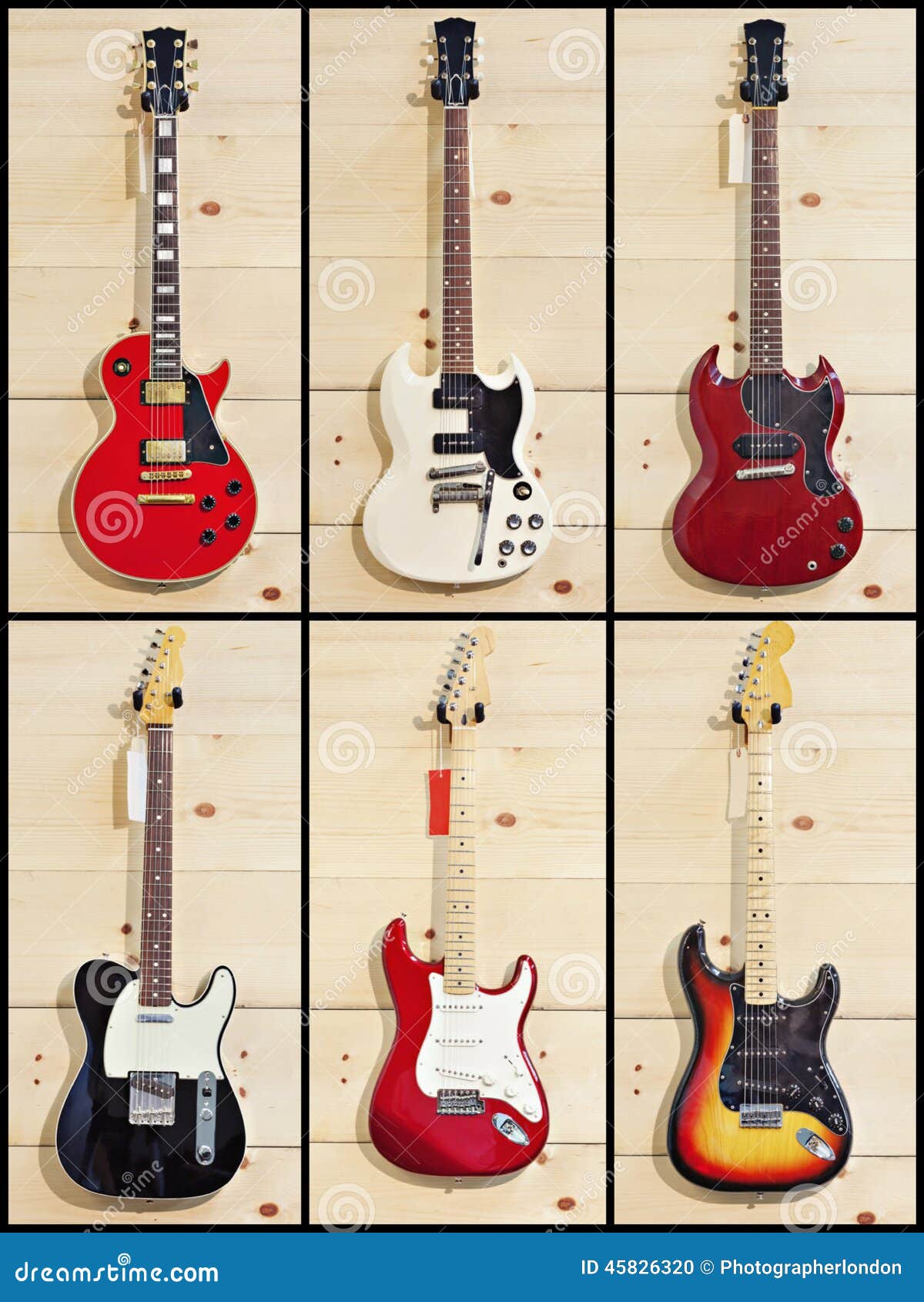 Collage of various guitars stock photo. Image of collage - 45826320