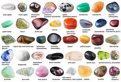 Collage from Various Tumbled Gemstones with Names Stock Photo - Image ...