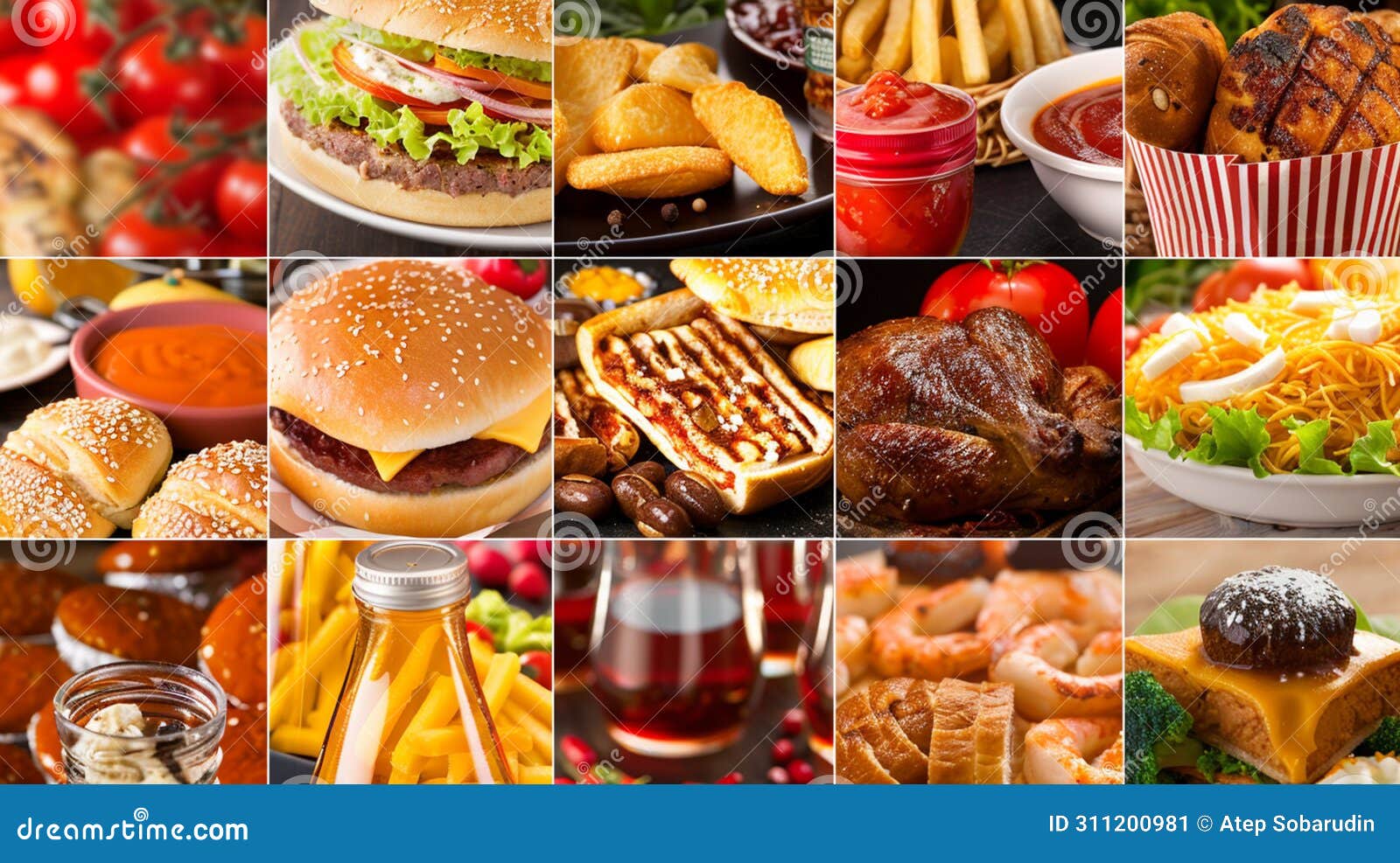 Collage of Various Typical Americans Food Products Generative Ai Stock