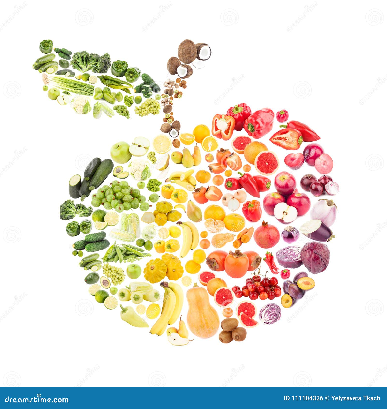 Collage from Vegetables and Fruits in the Shape of Apple, Isolated