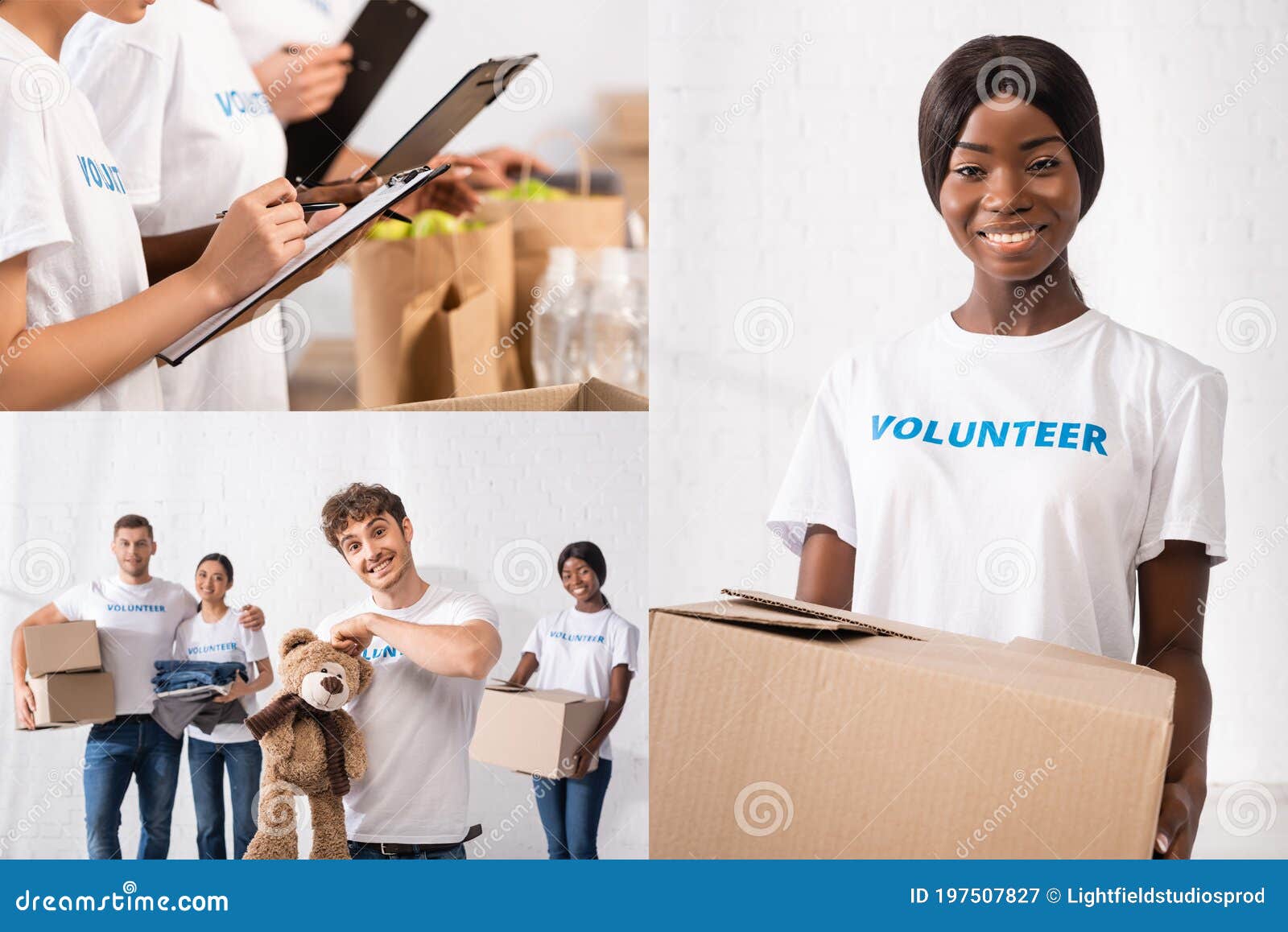 collage of volunteers with clipboards, soft