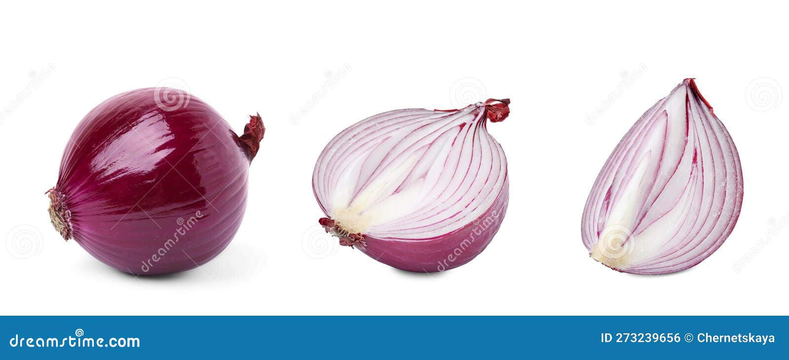 Collage with Whole and Cut Red Onions on White Background Stock Photo
