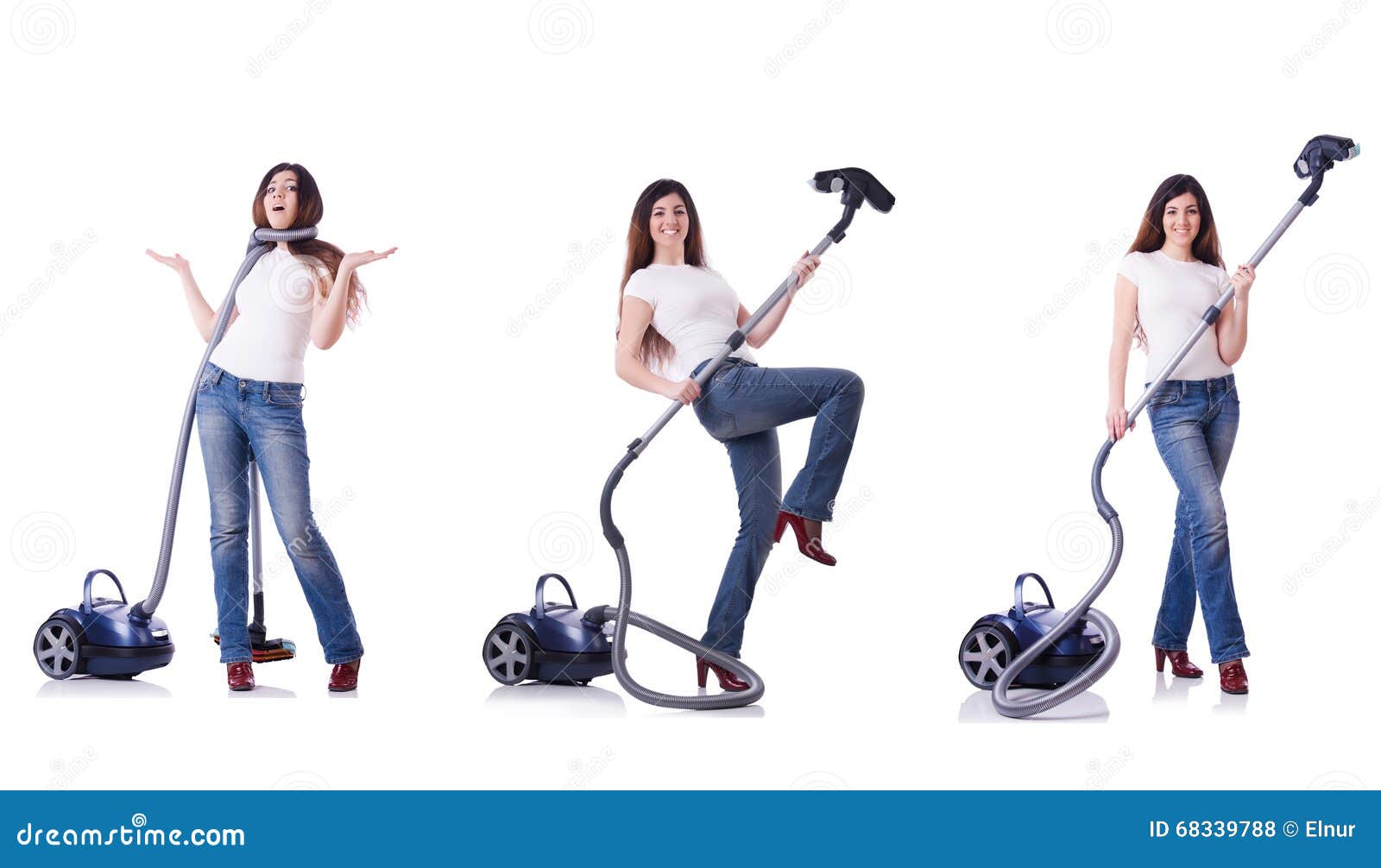 The Collage of Woman Cleaning with Vacuum Cleaner Stock Photo Image