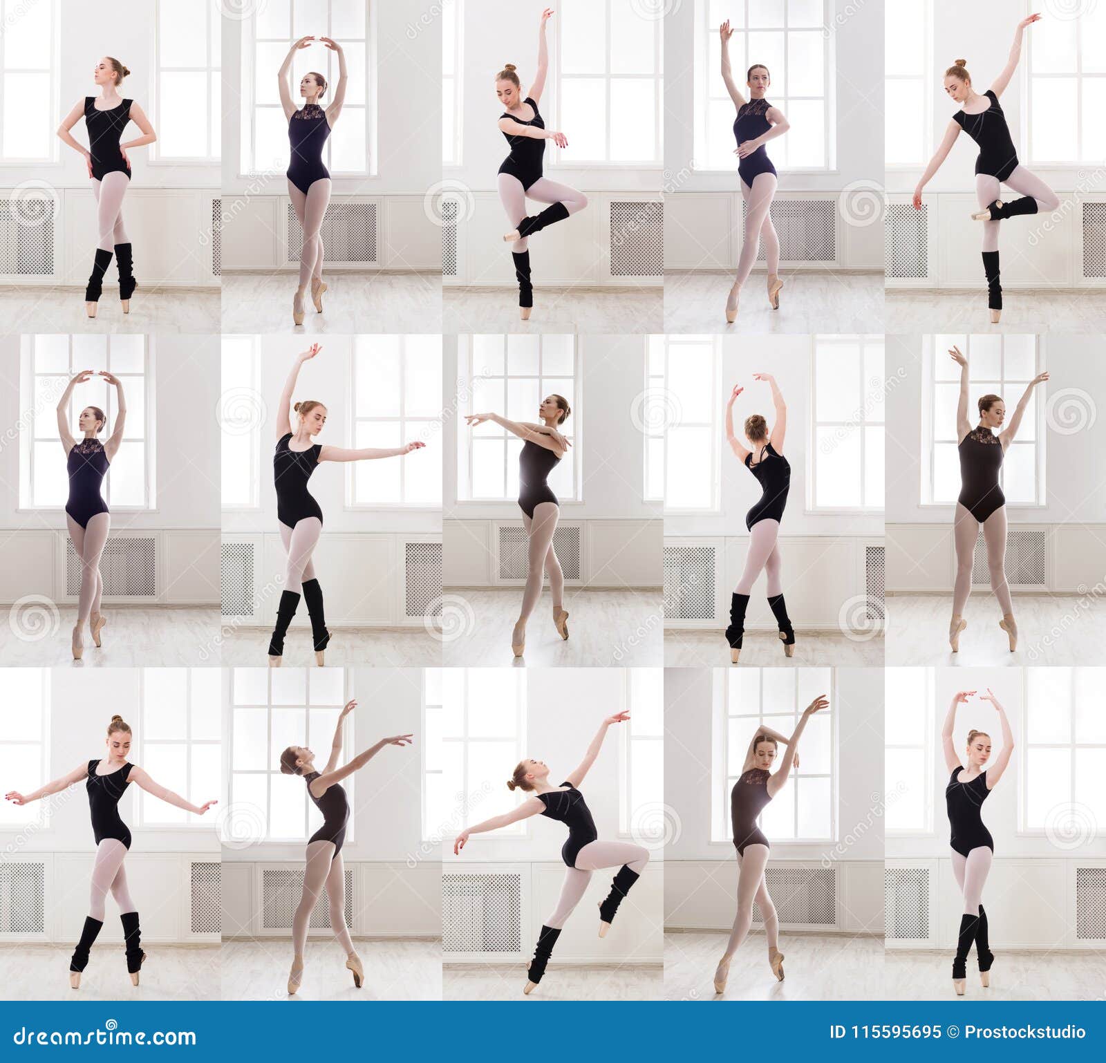 Collage of Young Ballerina Standing in Ballet Poses Stock Image