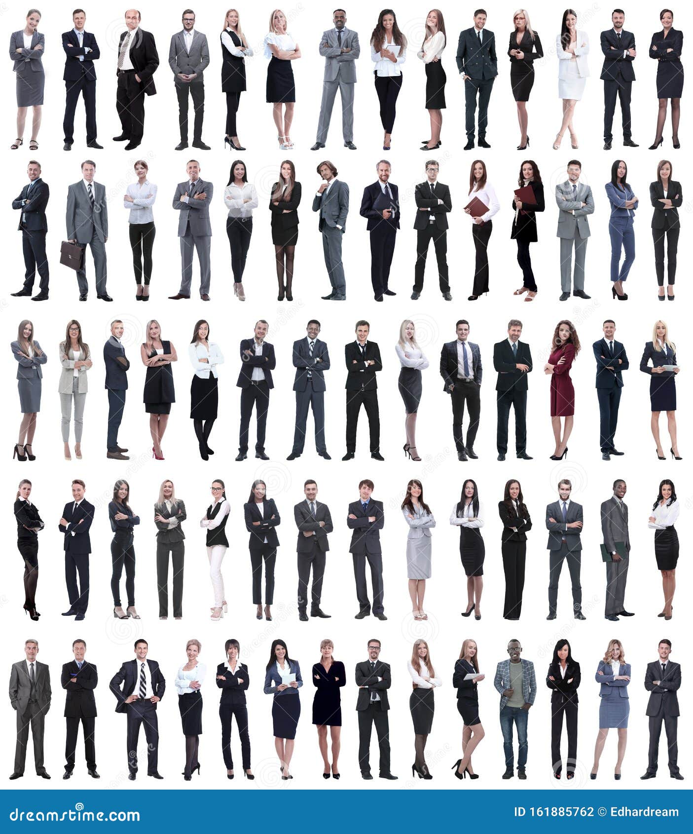 Collage of young business people standing in a row. isolated on white background .