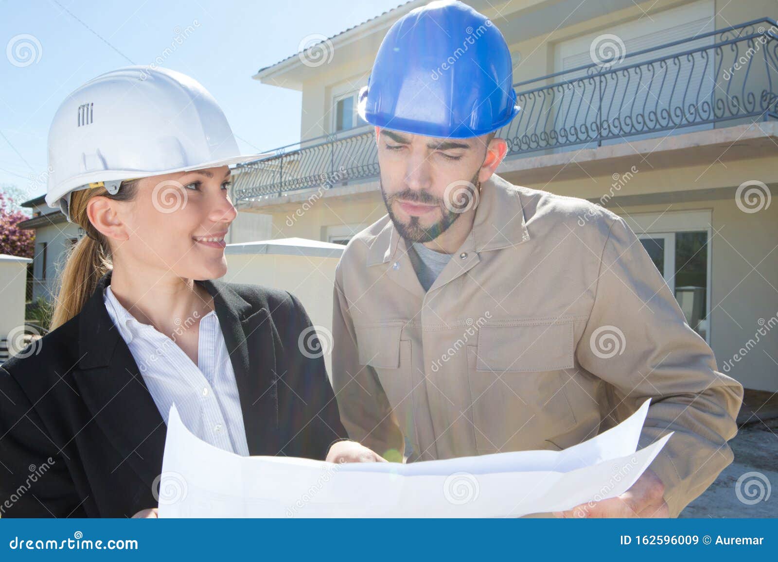 Colleagues with House Plans Outdoors Stock Image Image of boss, adult