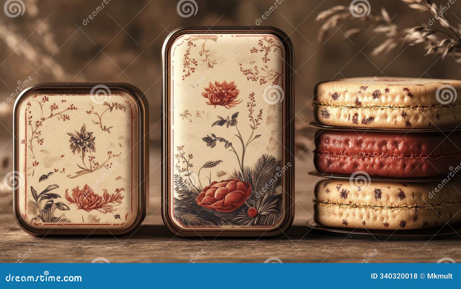 collectible cookie tin mockup with artistic floral s and assorted cookies