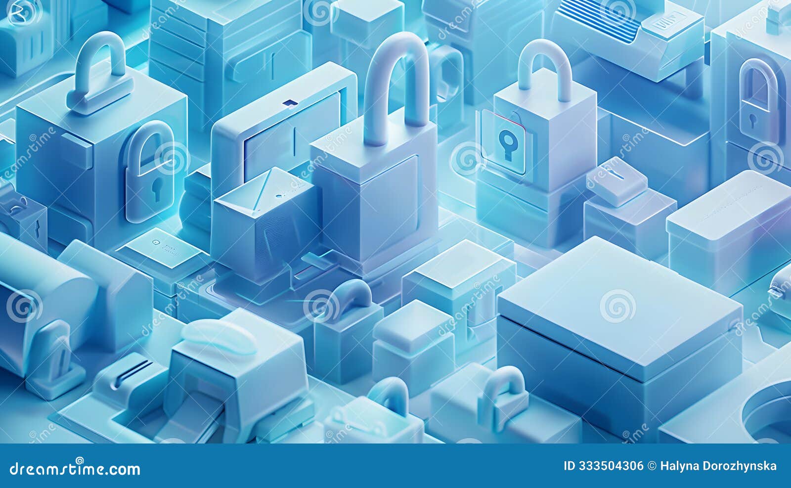 collection of abstract digital locks and devices illustrates data security . generative by ai