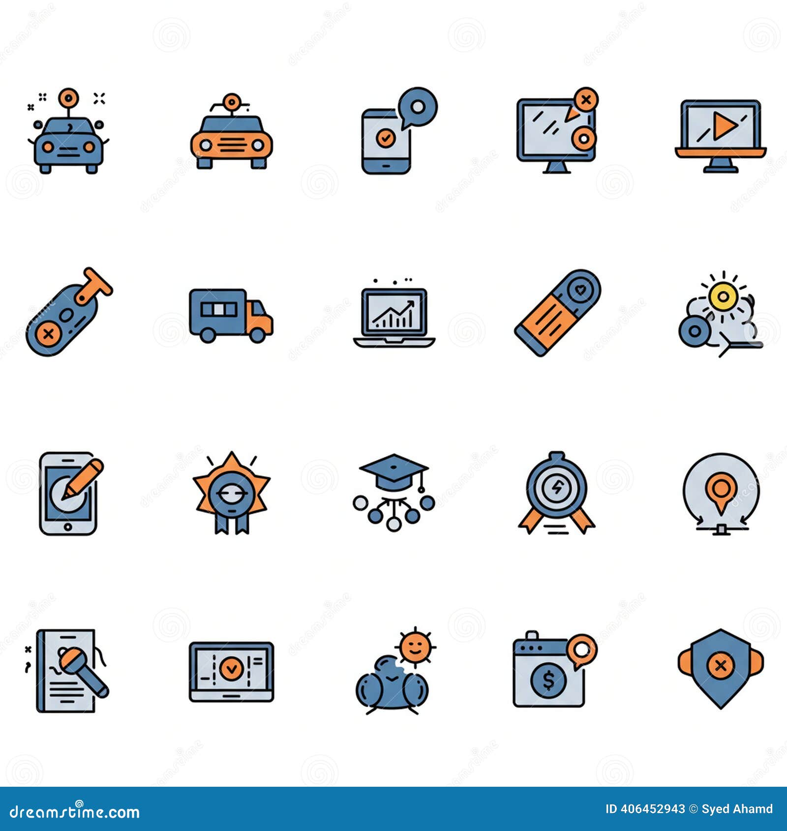 A Collection of 20 AI-generated Icons Arranged in a Grid. the Icons are  Simple, Stock Illustration - Illustration of wheel, screenshot: 406452943