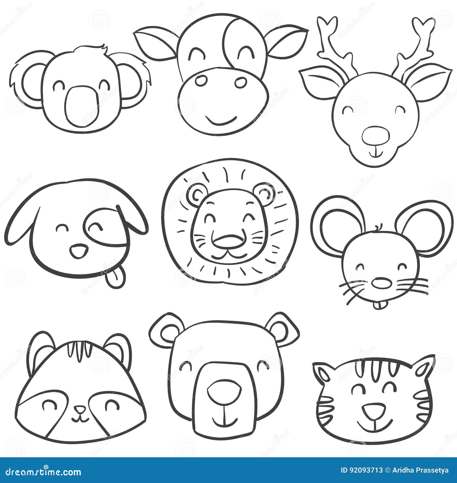 Collection Animal Head of Doodle Style Stock Vector - Illustration of ...