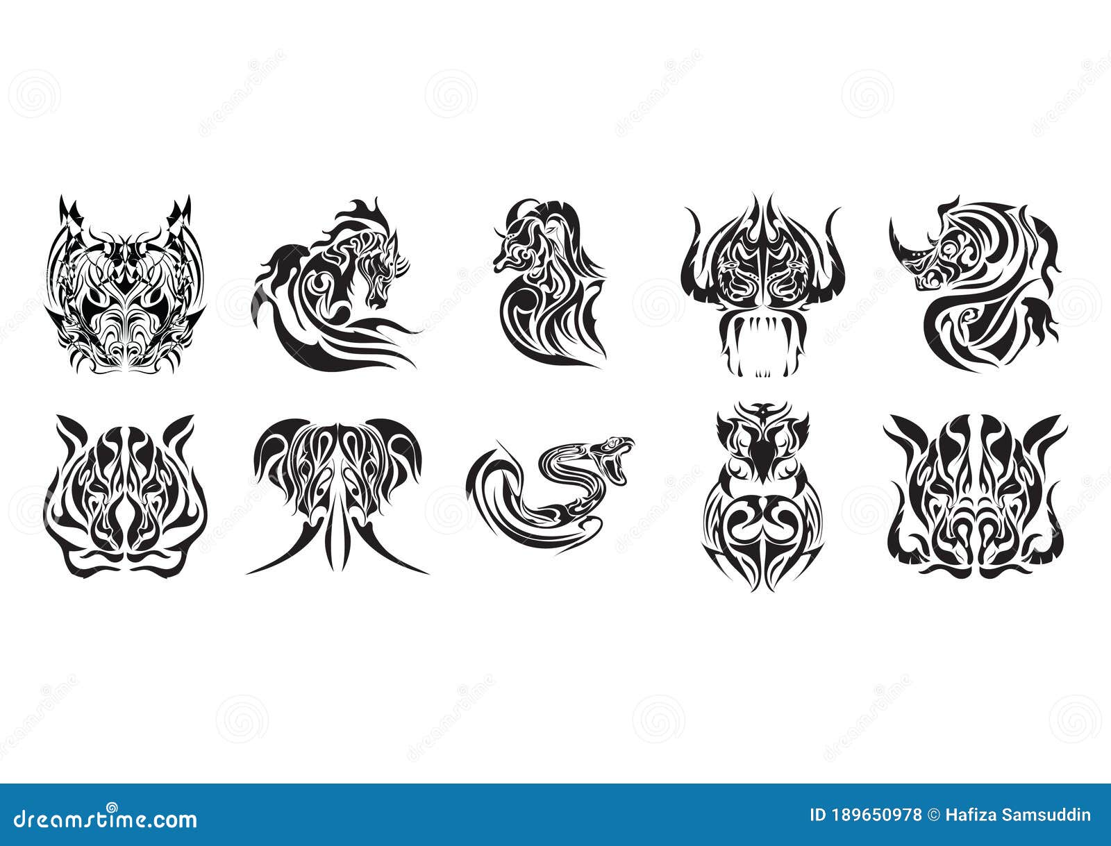 Collection of Animal Tattoo Design. Vector Illustration Decorative Design  Stock Vector - Illustration of designs, animals: 189650978