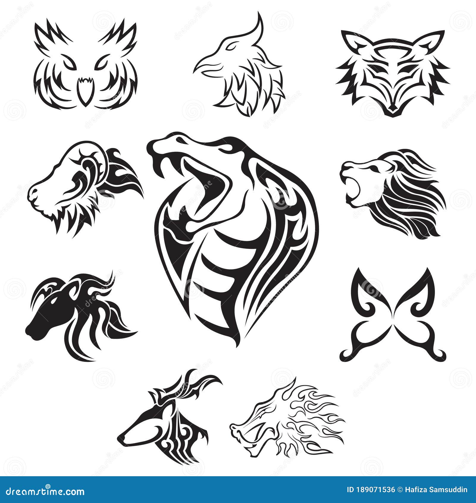 Collection of Animal Tattoos. Vector Illustration Decorative Design ...
