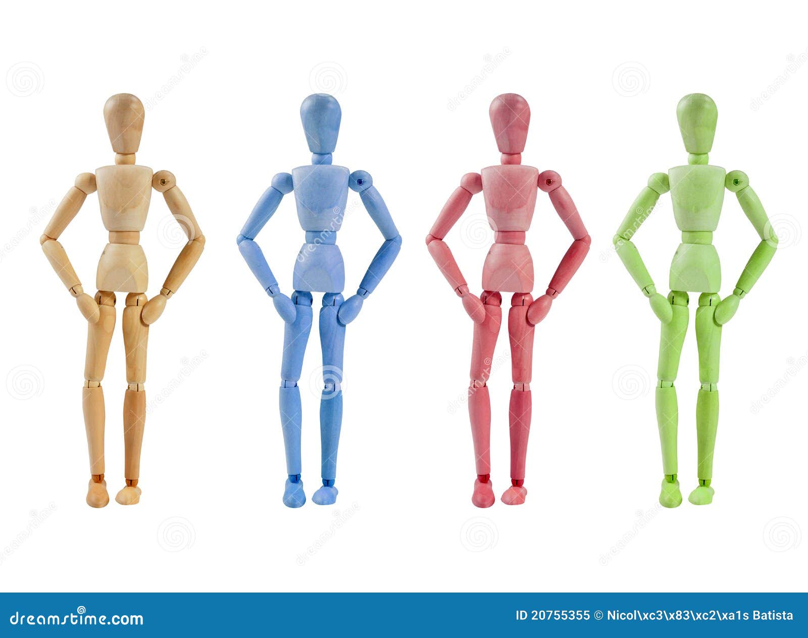 collection of artist mannequin in various colors