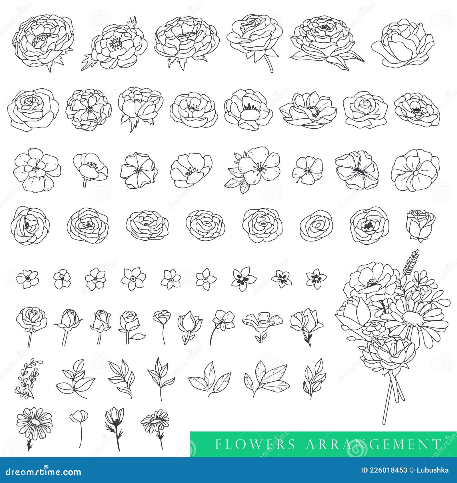 Collection of Beautiful Flowers and Floral Objects. Stock Vector ...