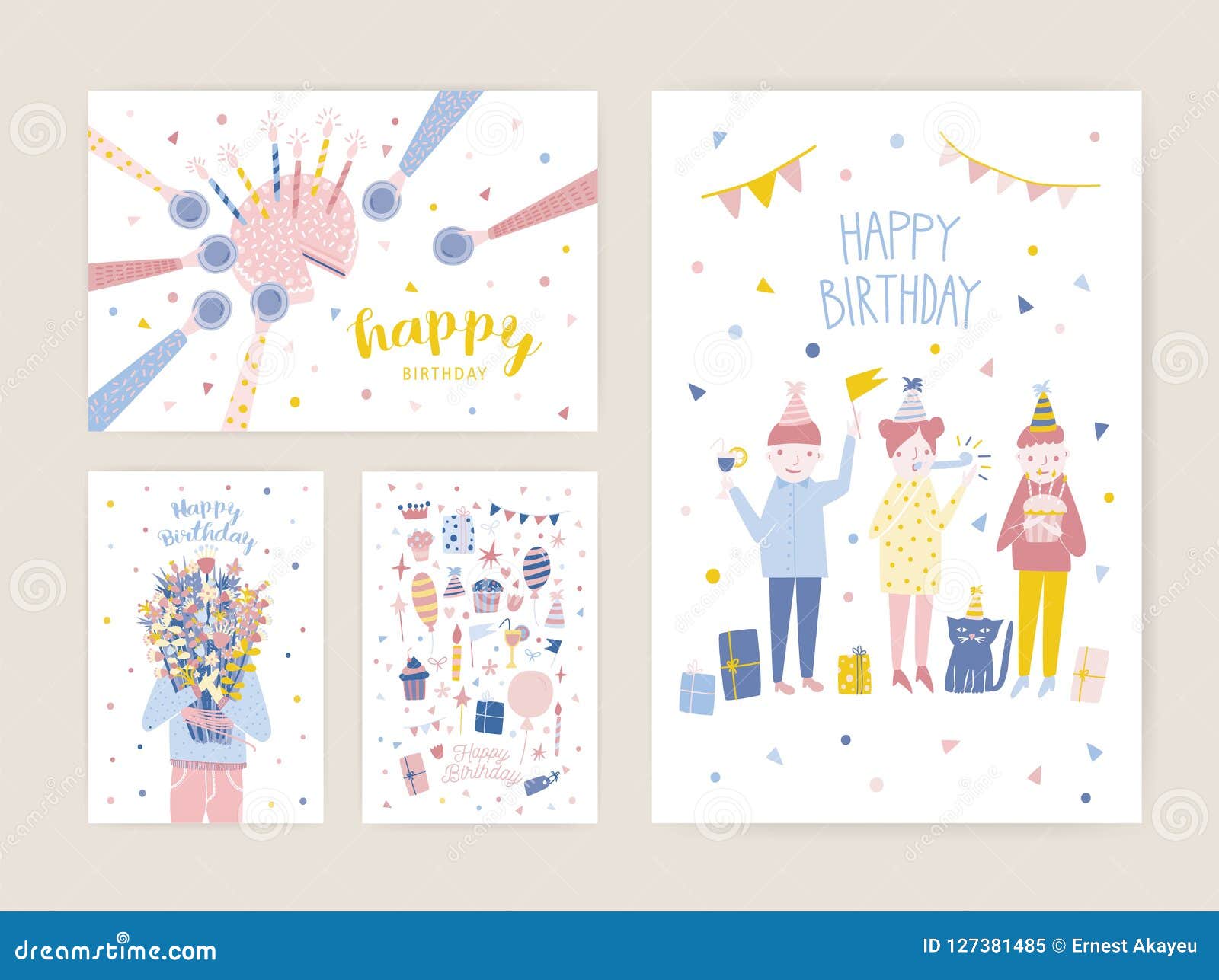 collection of birthday greeting card postcard or party birthday postcard templates