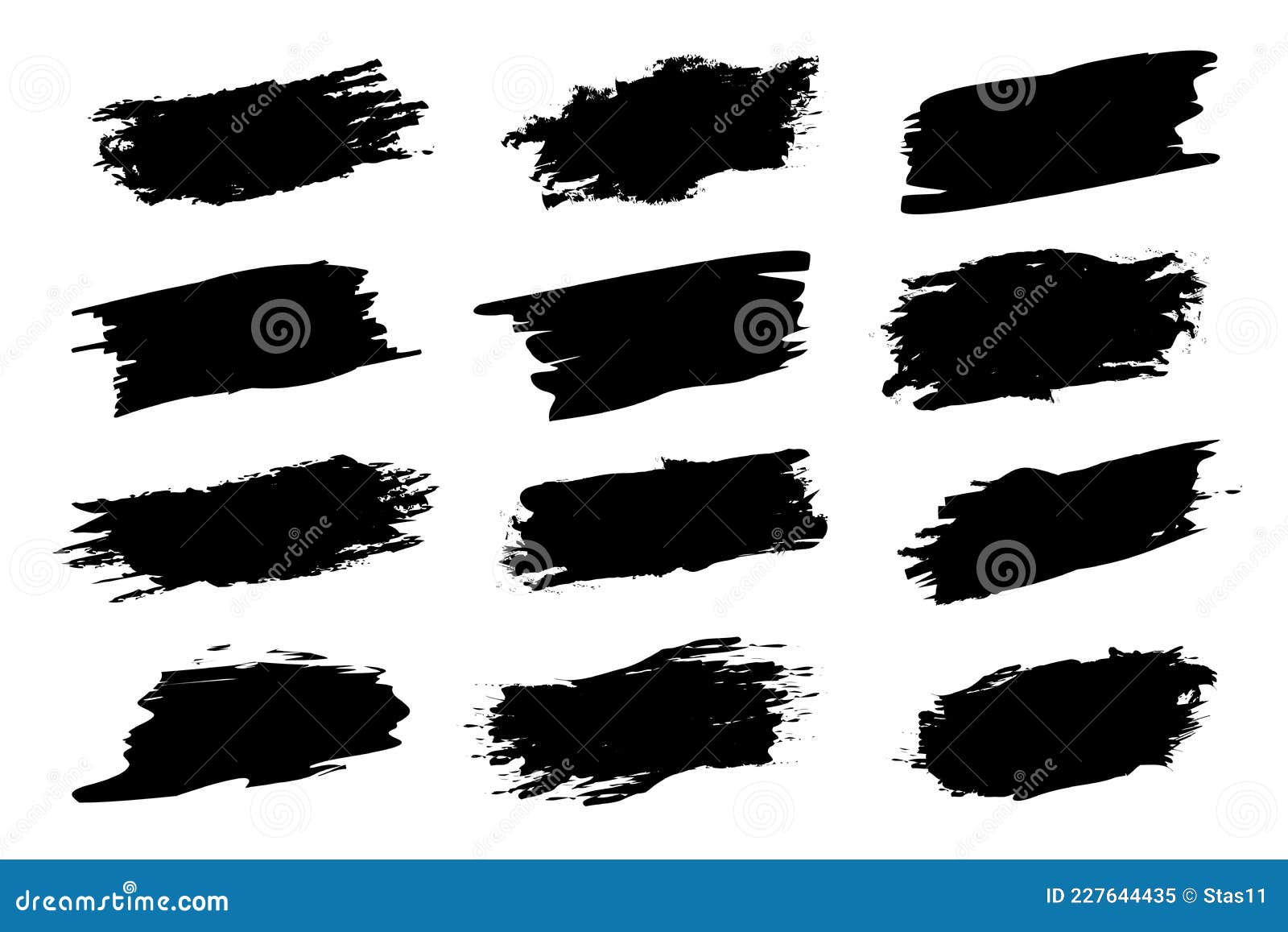 Collection of Black Banners Ink Brush Strokes. Vector Illustration