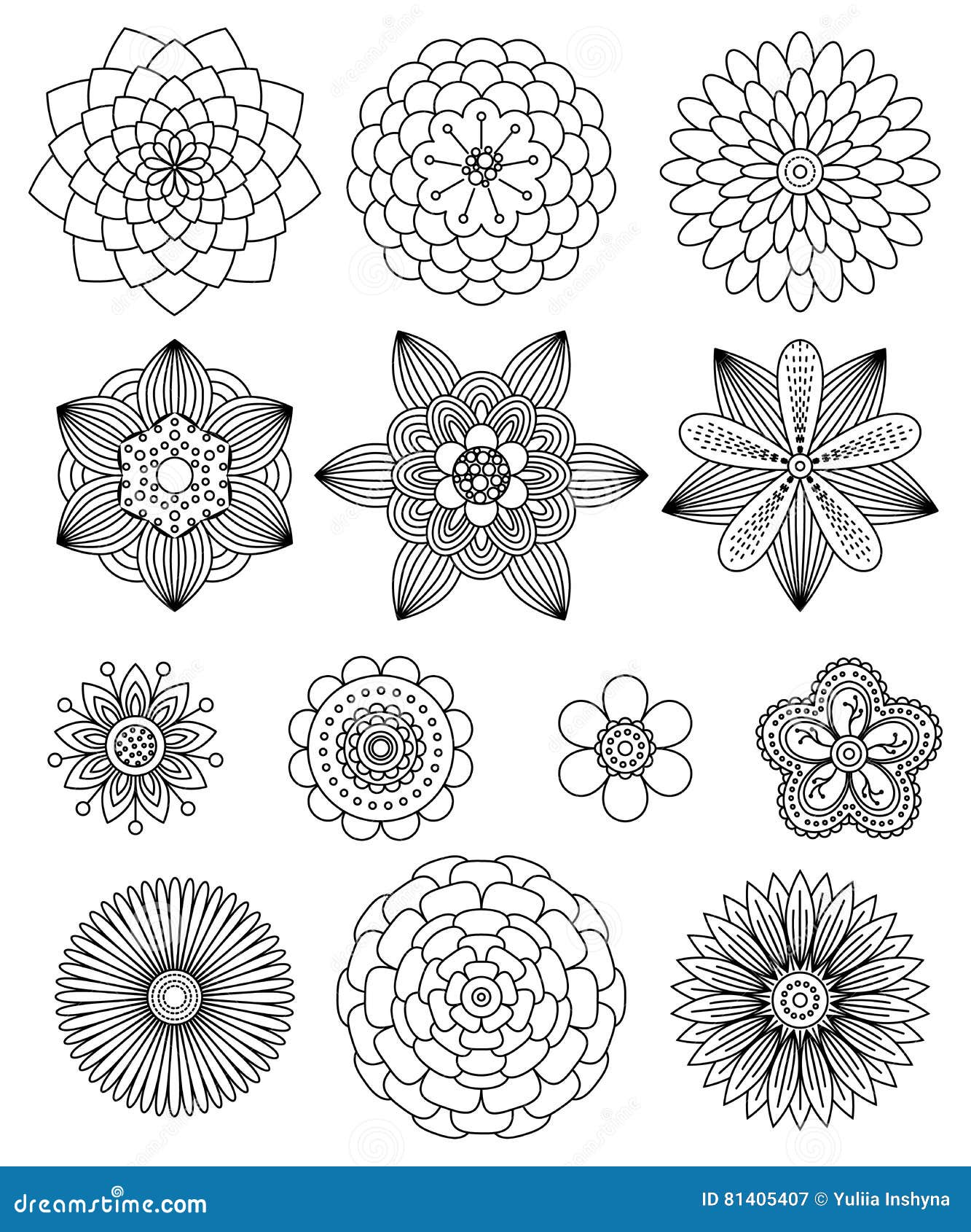 Collection of Black and White Flowers Mandala, Stock Vector