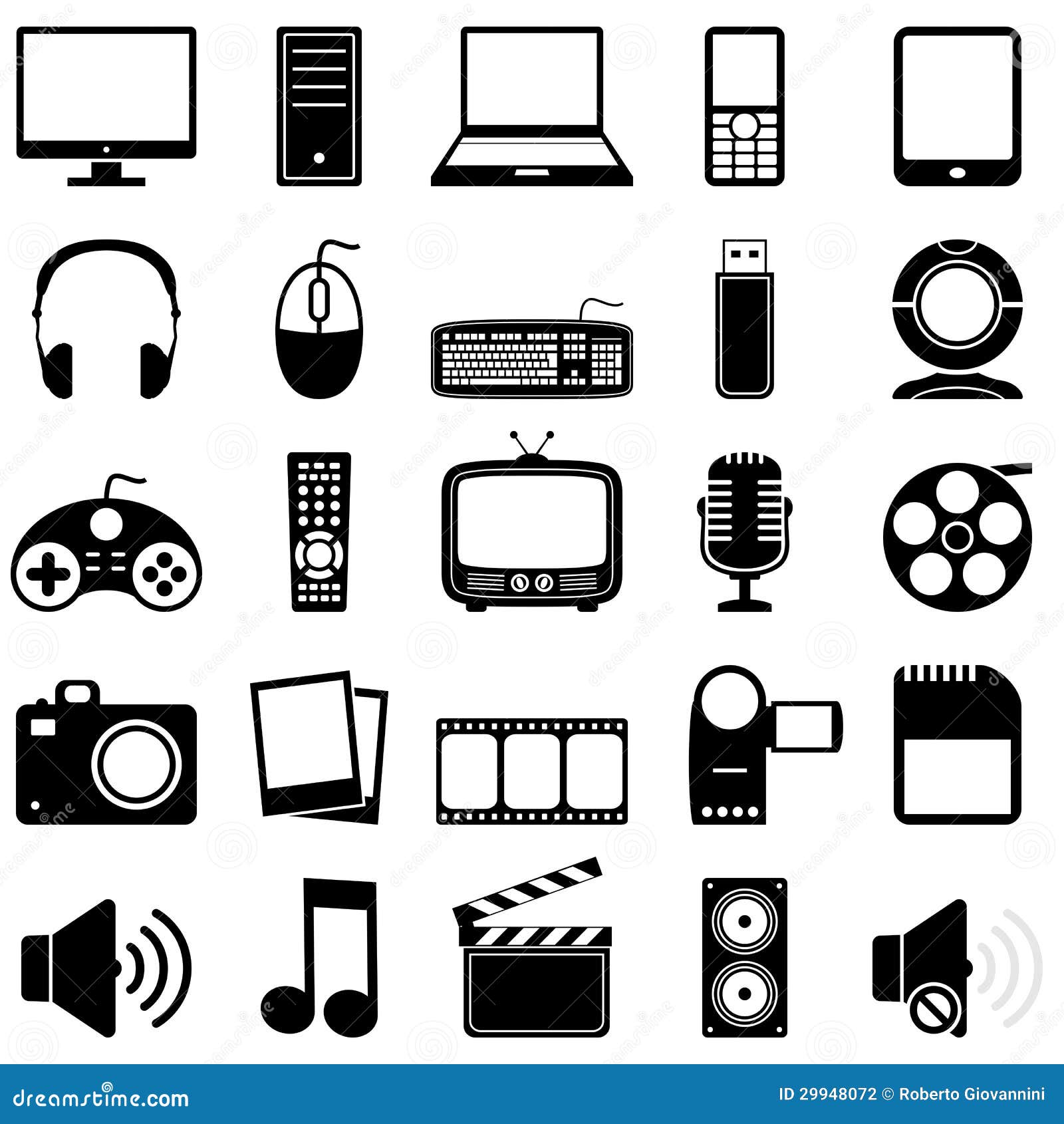 multimedia black & white icons