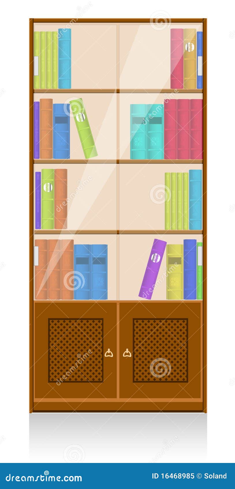 Collection of Books in a Wooden Bookshelf Stock Vector Illustration