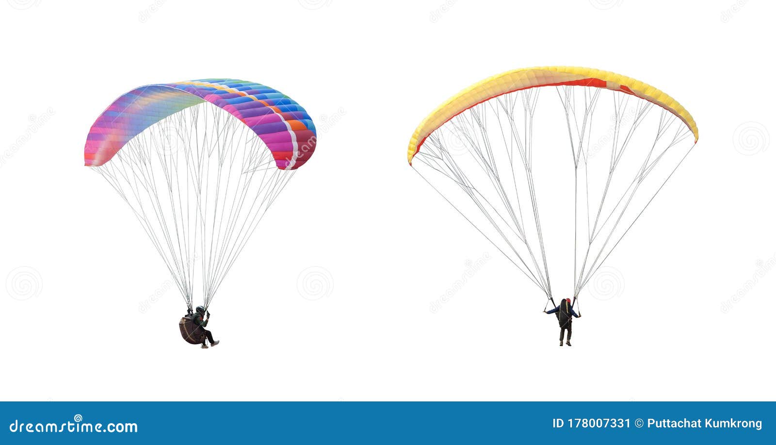 collection bright colorful parachute on white background, 