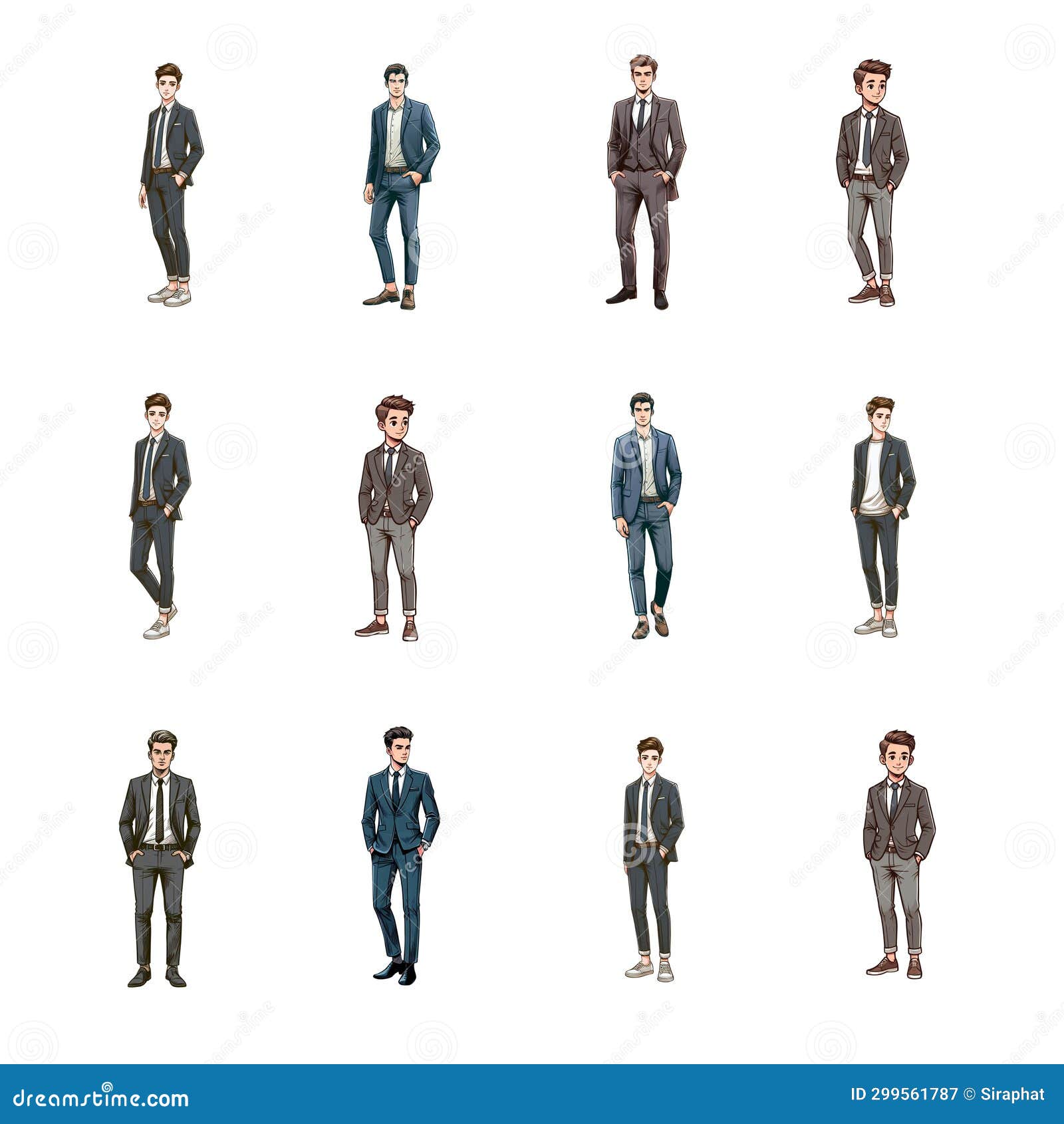 Collection of Businessman Standing and Hands in Pockets Pants Isolated ...