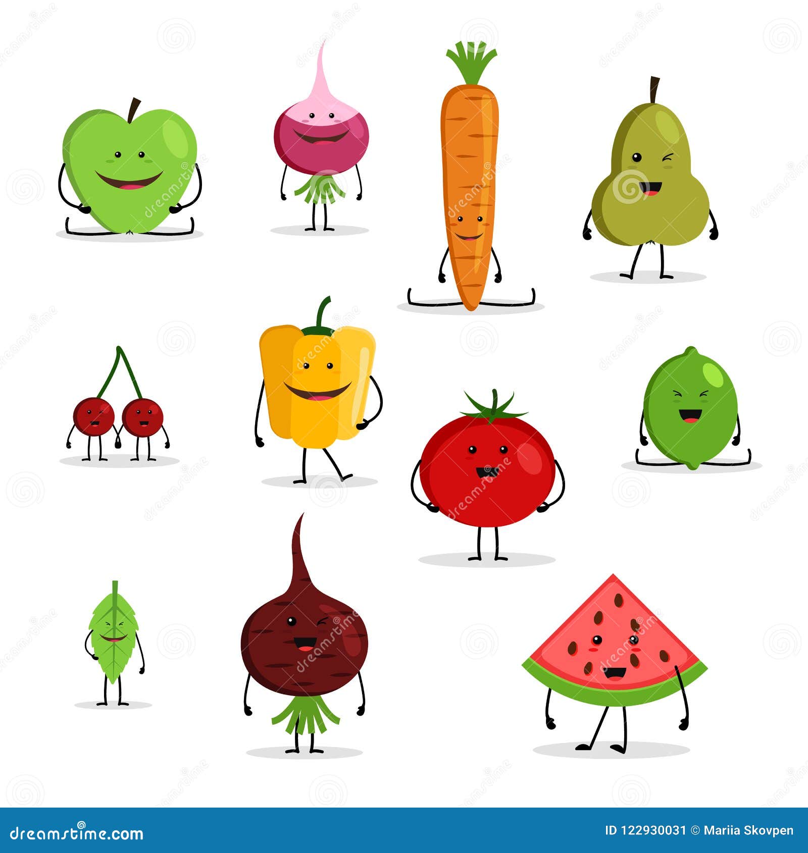 Collection of Cartoon Fruit and Vegetables, Funny Faces. Stock Vector -  Illustration of diet, cartoon: 122930031