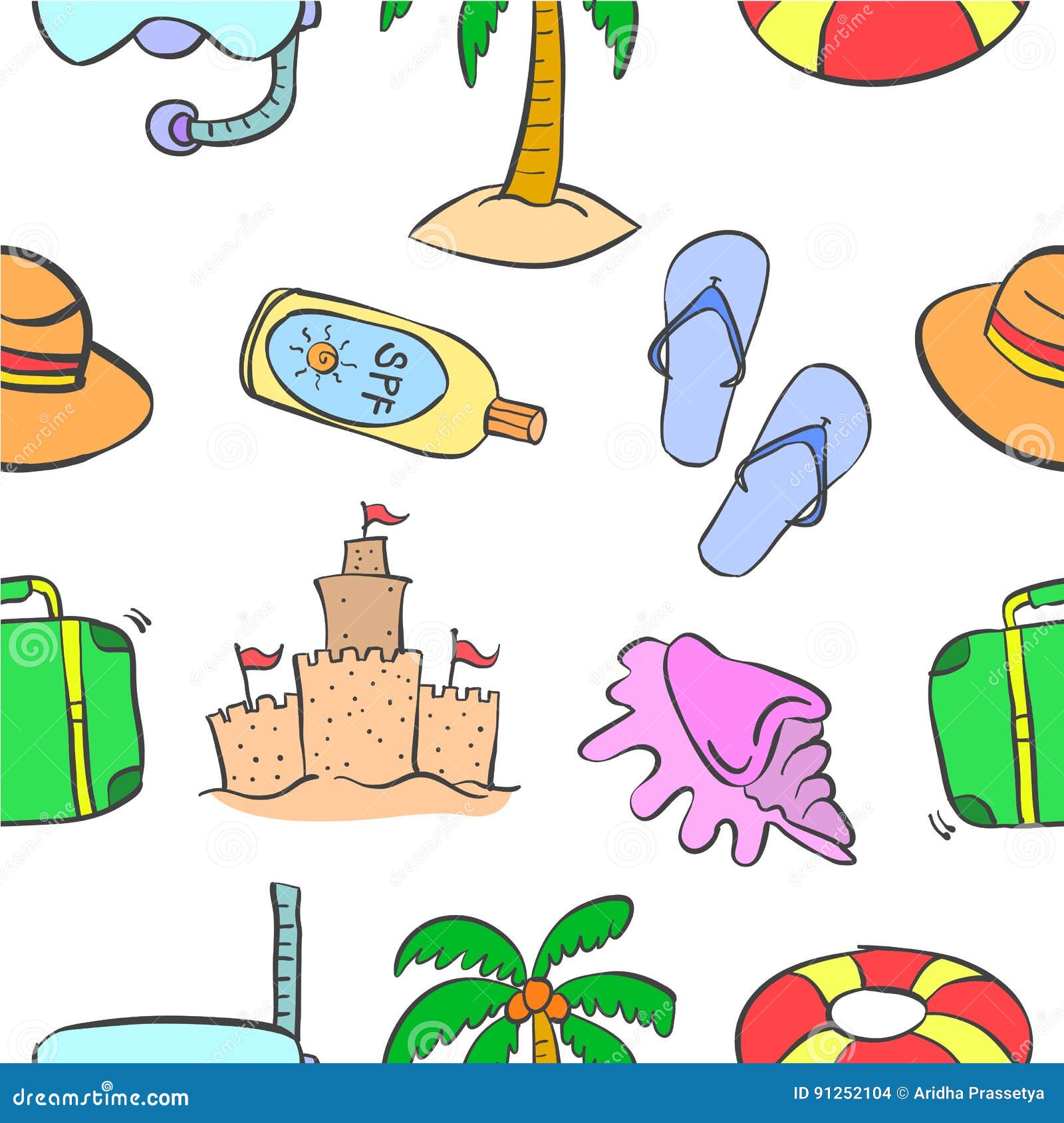 Collection of Cartoon Summer Theme Pattern Stock Vector - Illustration ...